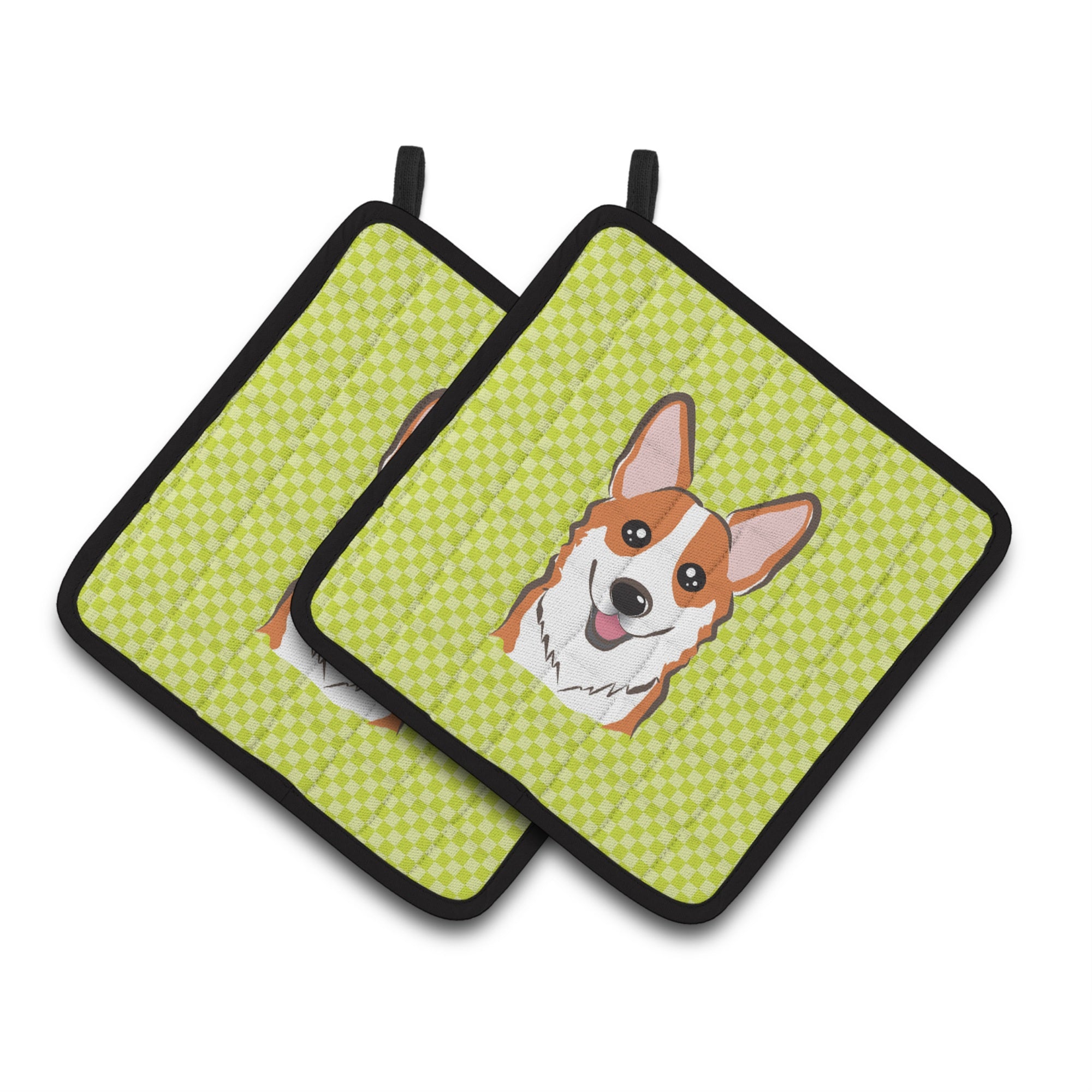 'Caroline'S Treasures Checkerboard Lime Green Corgi Pair Of Pot Holders Bb1316Pthd, 7.5Hx7.5W, Multicolor''