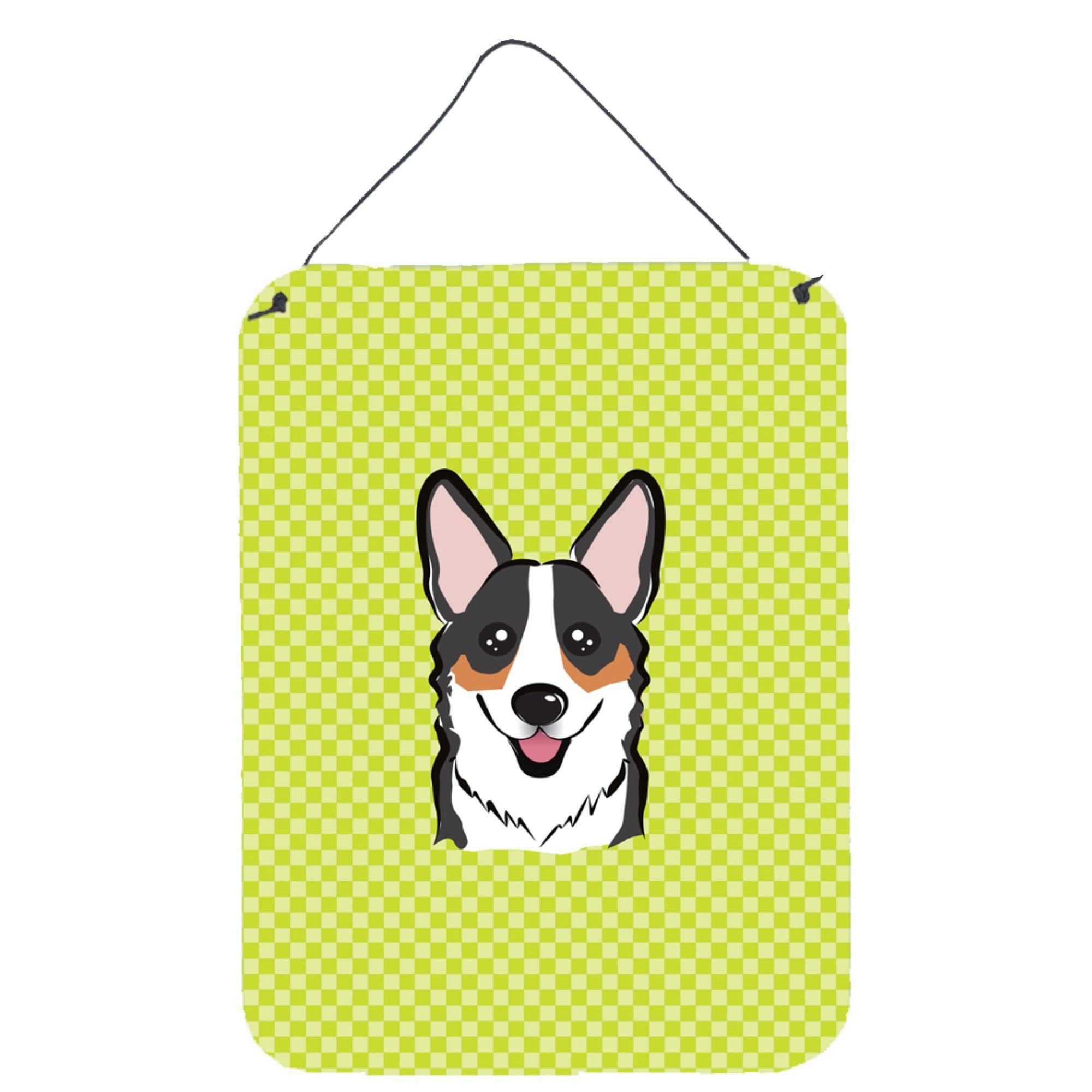 'Caroline'S Treasures Bb1317Ds1216 Checkerboard Lime Green Corgi Wall Or Door Hanging Prints, 16'''' X 12''''''