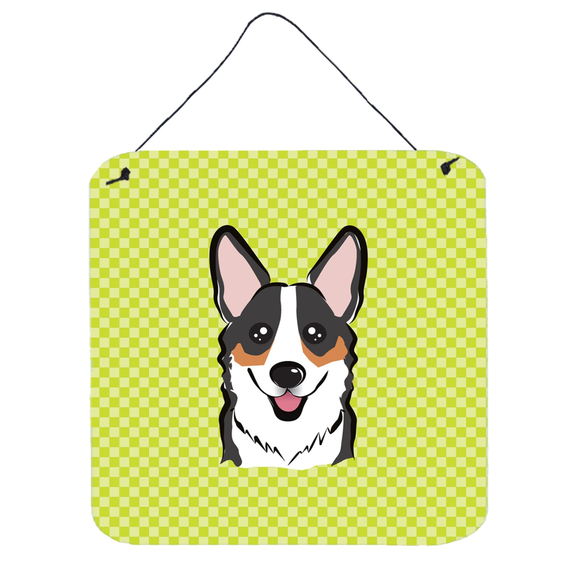 'Caroline'S Treasures Bb1317Ds66 Checkerboard Lime Green Corgi Wall Or Door Hanging Prints, 6 X 6''''''