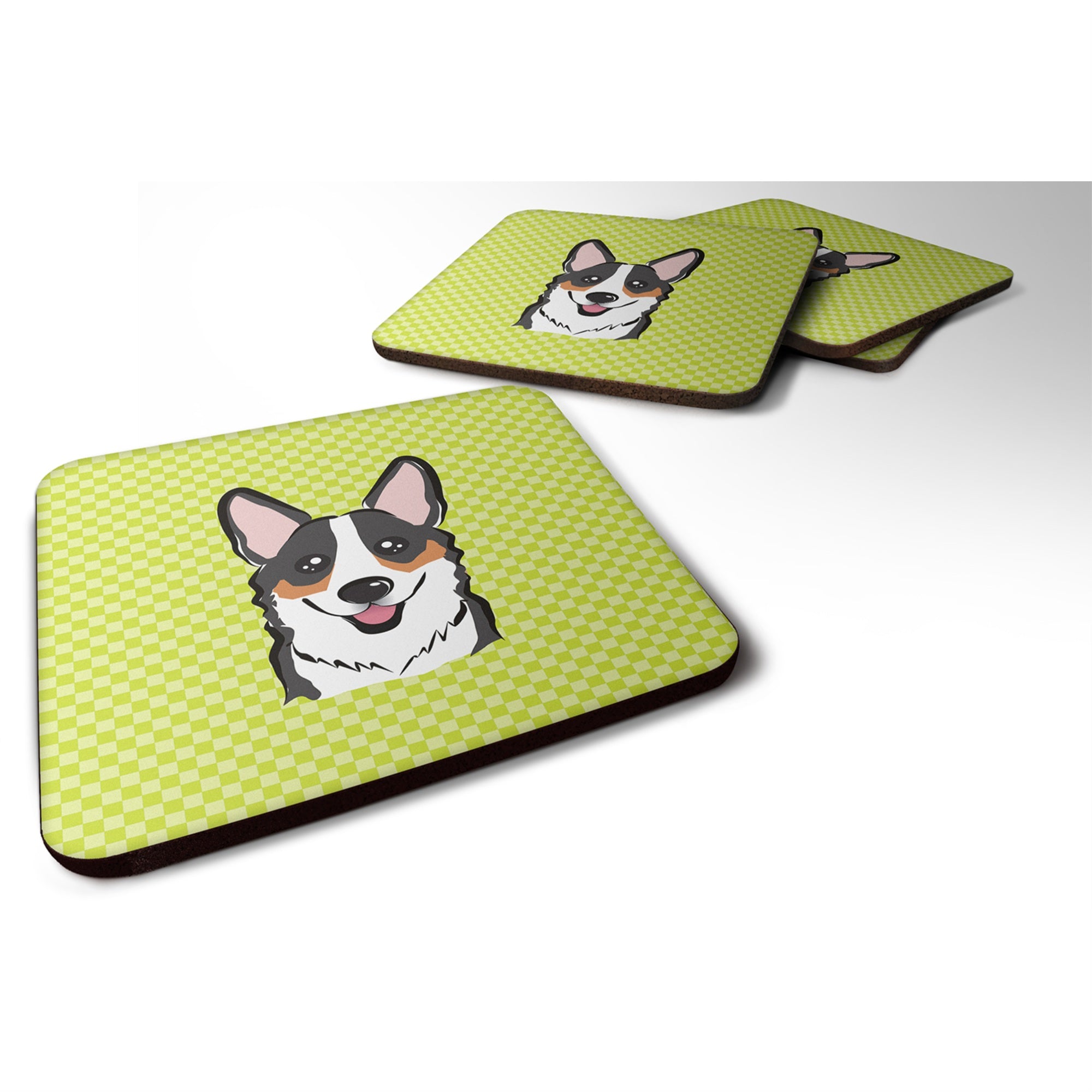 'Caroline'S Treasures Bb1317Fc Checkerboard Lime Green Corgi Foam Coaster (Set Of 4), 3.5'''' H X 3.5'''' W, Multicolor''