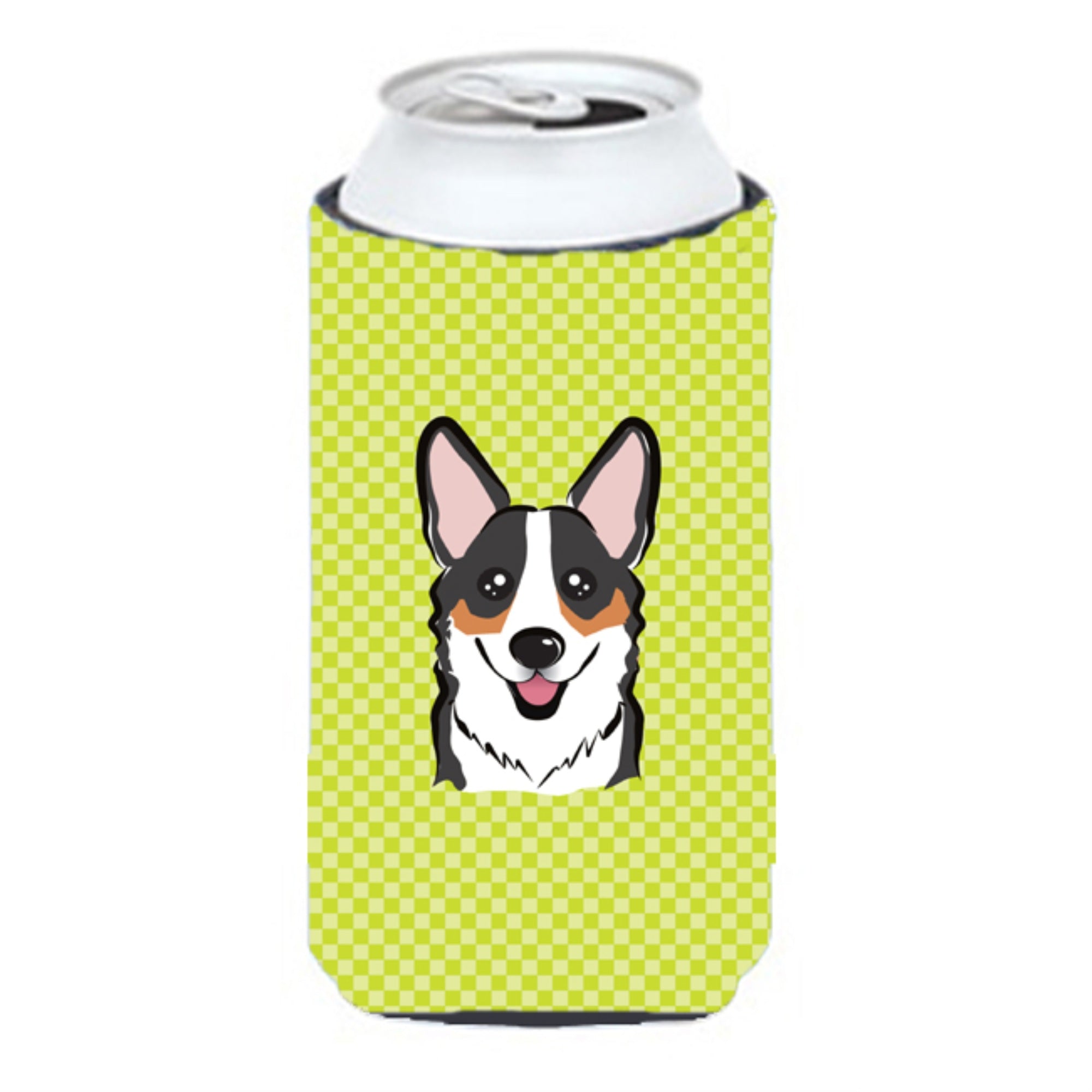 Checkerboard Lime Green Corgi Tall Boy Beverage Insulator Hugger Bb1317Tbc