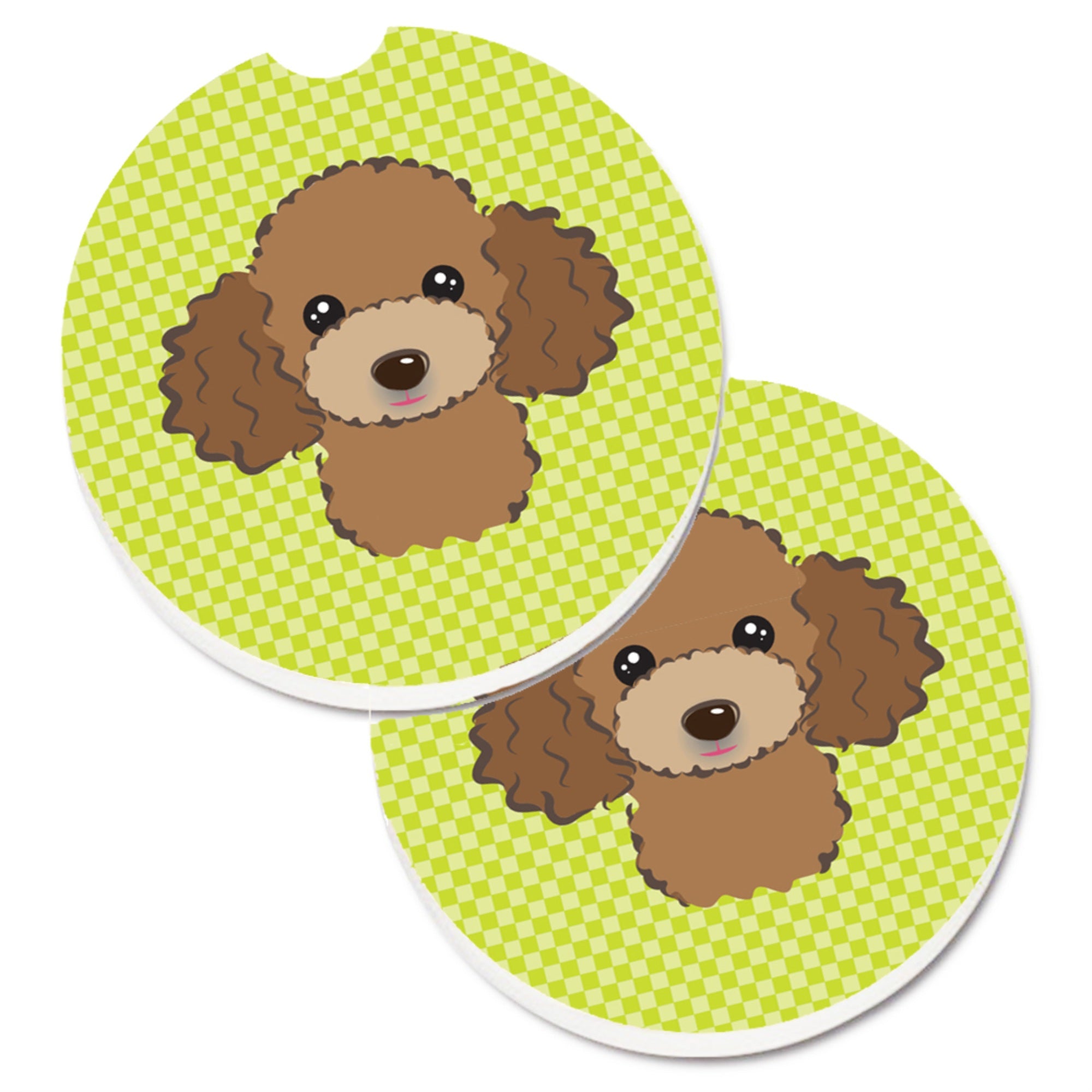 'Caroline'S Treasures Checkerboard Lime Green Chocolate Brown Poodle Set Of 2 Cup Holder Car Coasters Bb1318Carc, 2.56, Multico