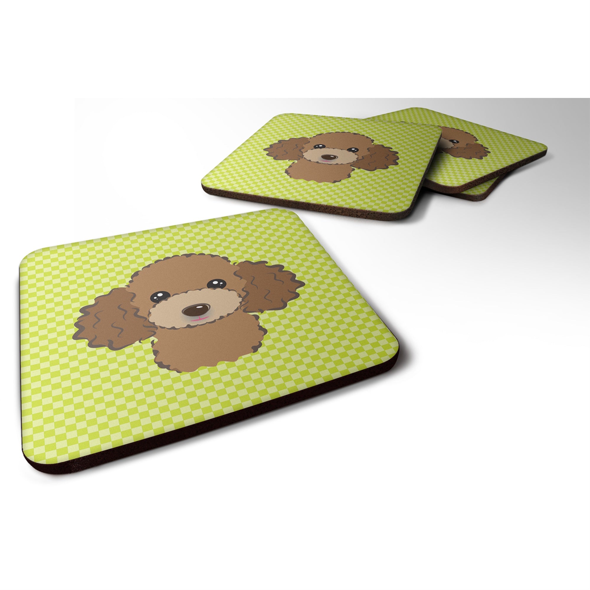'Caroline'S Treasures Bb1318Fc Checkerboard Lime Green Chocolate Brown Poodle Foam Coaster (Set Of 4), 3.5'''' H X 3.5'''' W, M