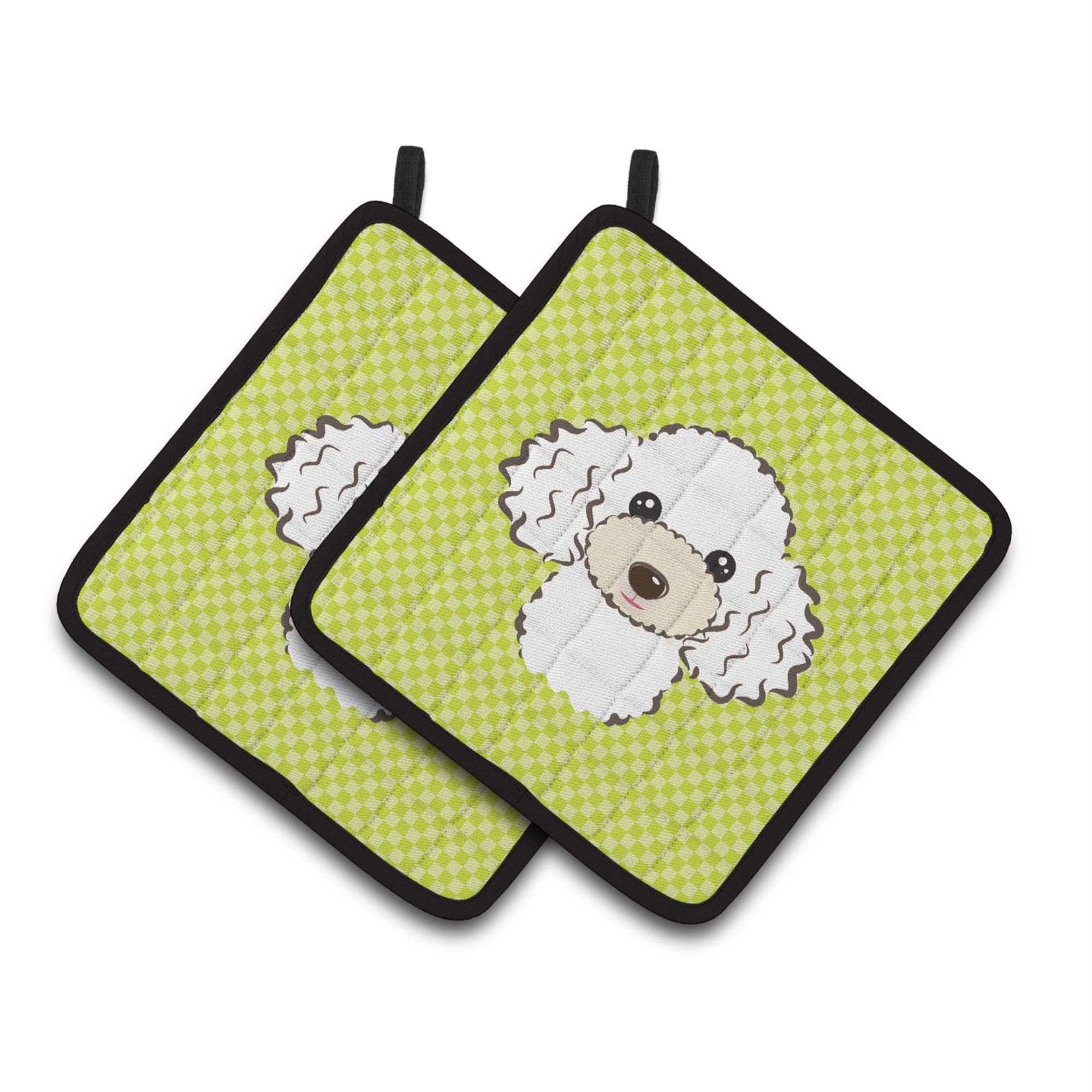'Caroline'S Treasures Checkerboard Lime Green White Poodle Pair Of Pot Holders Bb1319Pthd, 7.5Hx7.5W, Multicolor''