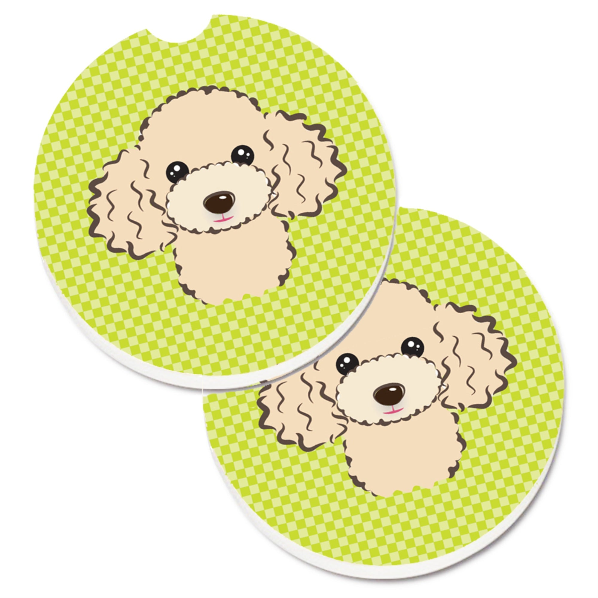 'Caroline'S Treasures Checkerboard Lime Green Buff Poodle Set Of 2 Cup Holder Car Coasters Bb1320Carc, 2.56, Multicolor''