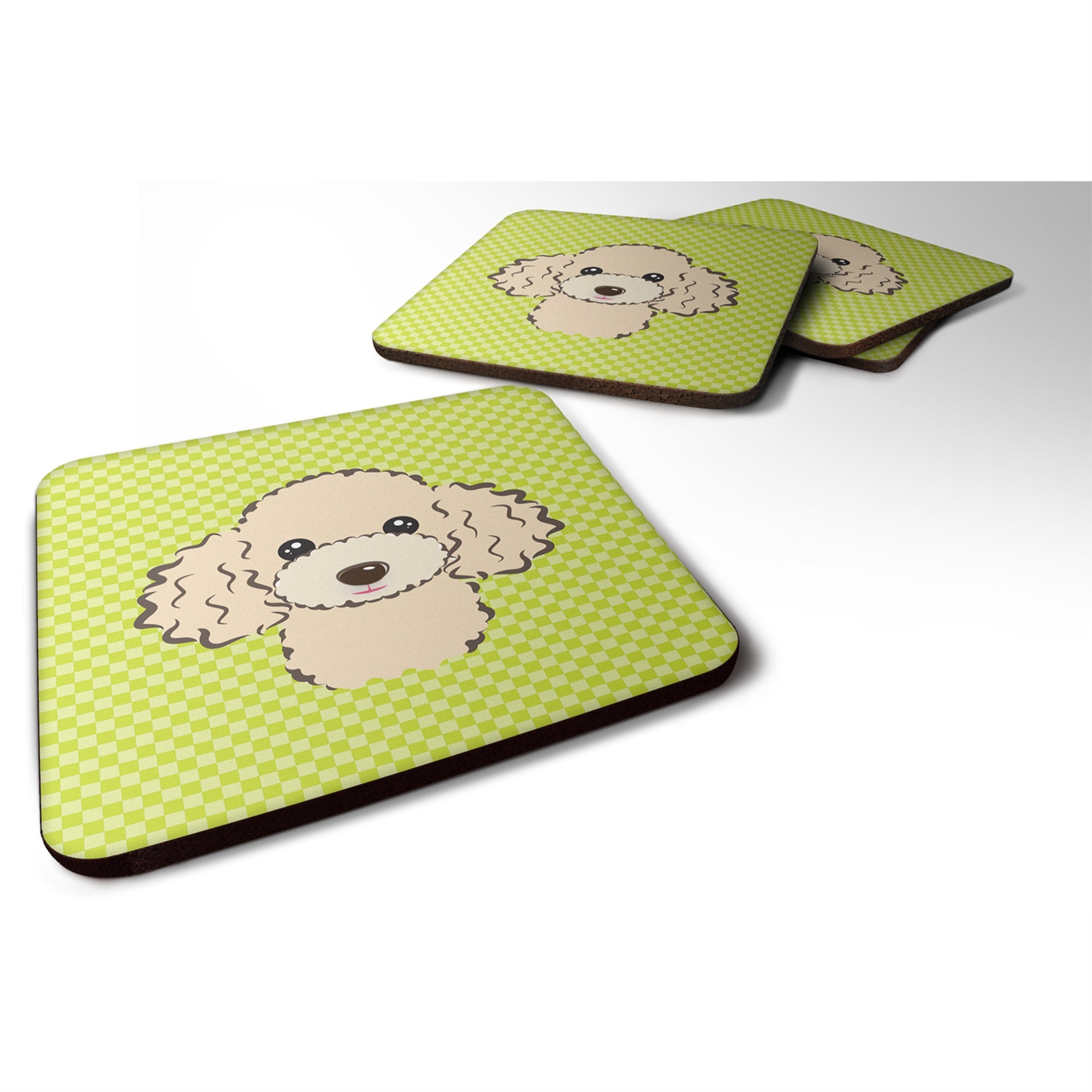 'Caroline'S Treasures Bb1320Fc Checkerboard Lime Green Buff Poodle Foam Coaster (Set Of 4), 3.5'''' H X 3.5'''' W, Multicolor''