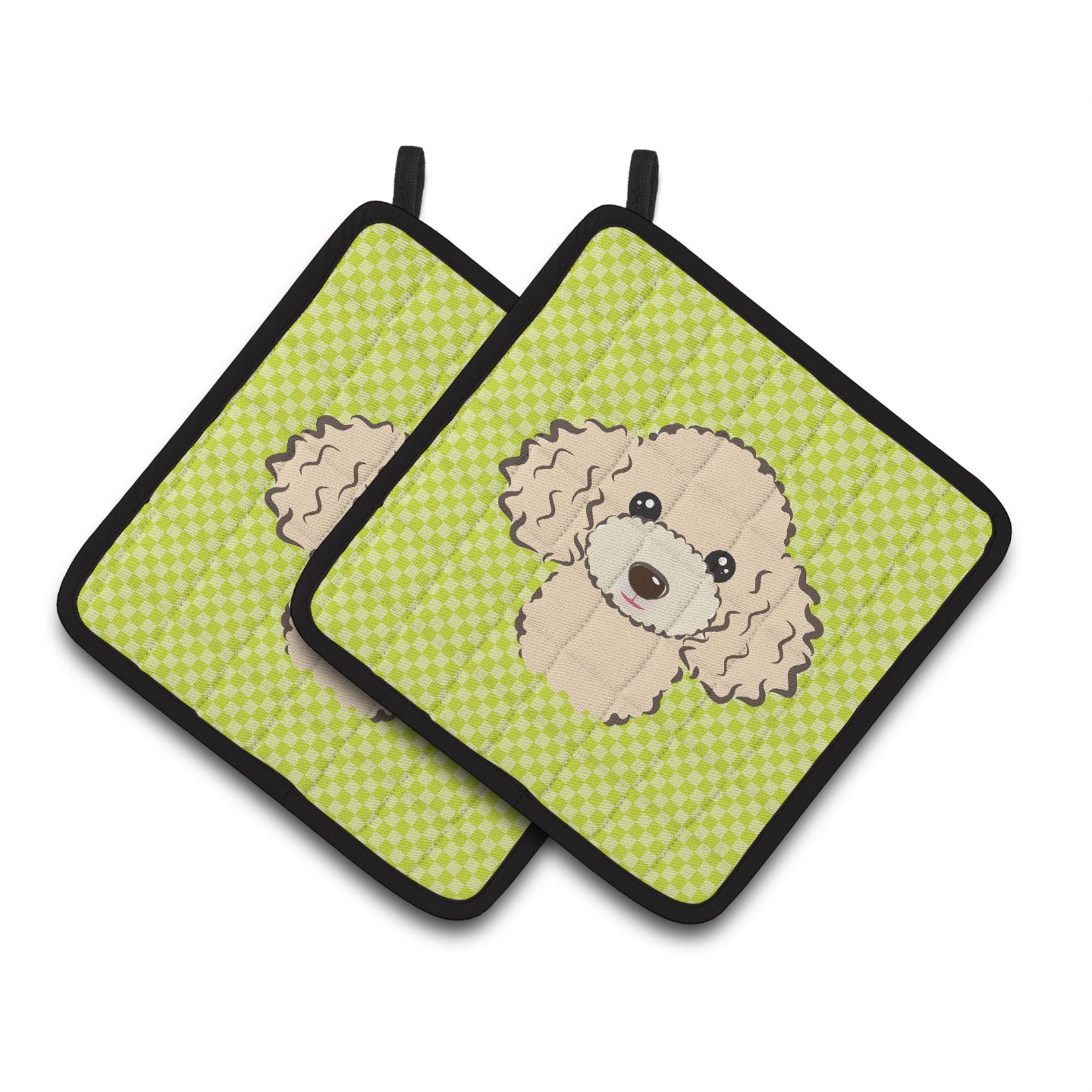 'Caroline'S Treasures Checkerboard Lime Green Buff Poodle Pair Of Pot Holders Bb1320Pthd, 7.5Hx7.5W, Multicolor''