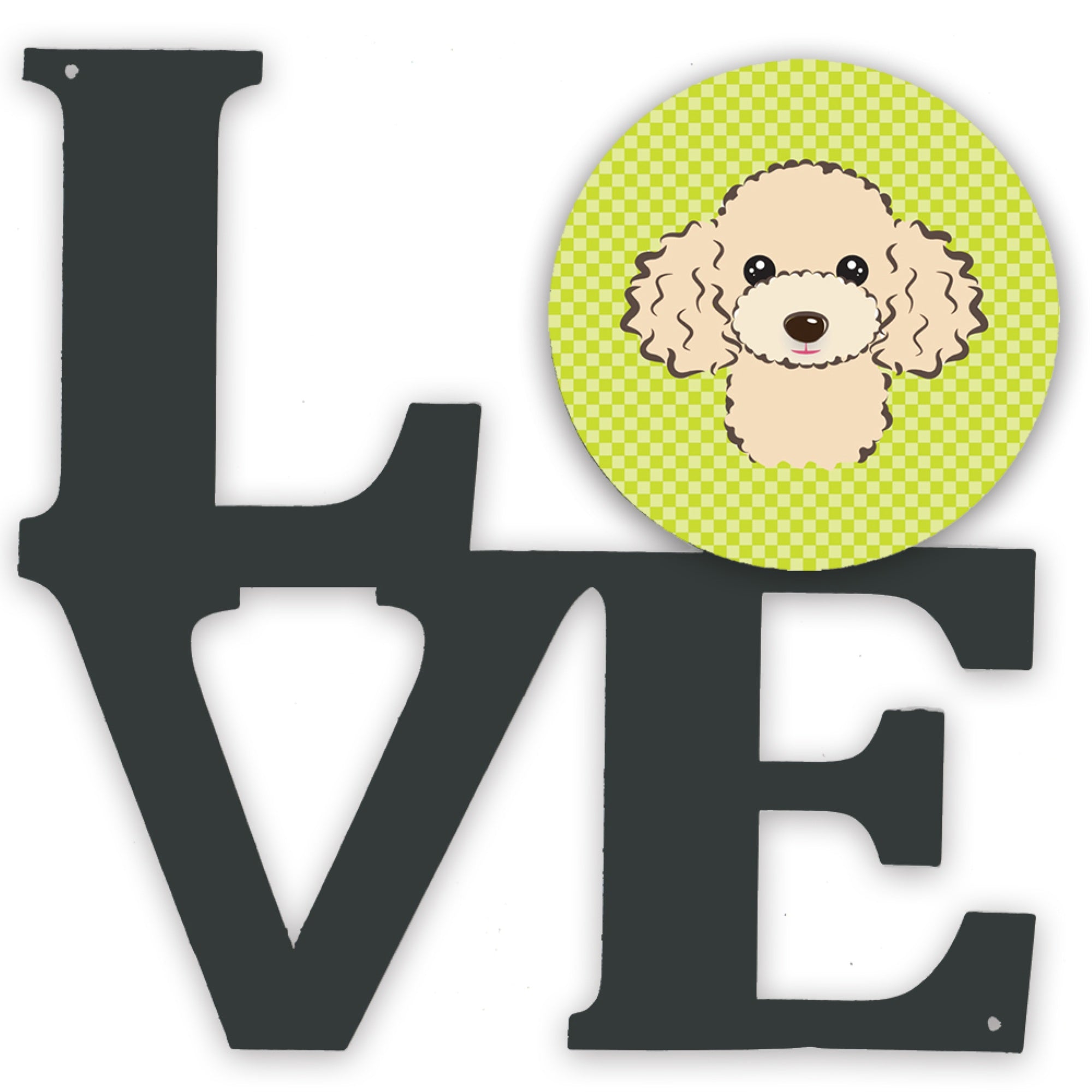 'Caroline'S Treasures Checkerboard Lime Green Buff Poodle Metal Artwork Love Wall-Decor, Multicolor''