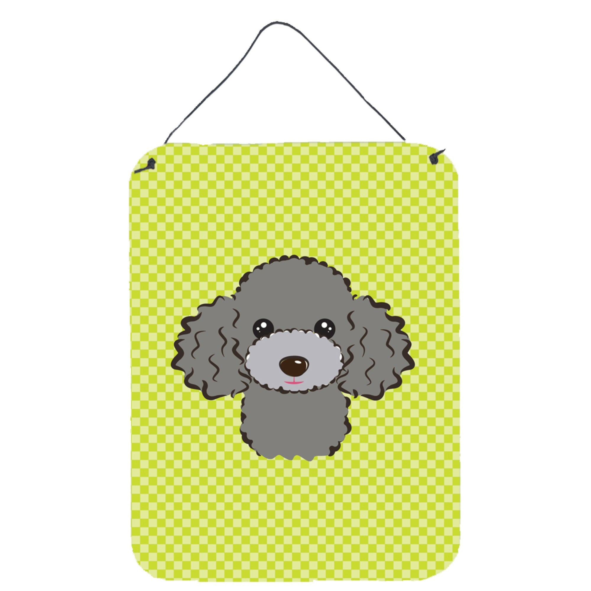 'Caroline'S Treasures Checkerboard Lime Green Silver Gray Poodle Wall Or Door Hanging Prints, 16'''' X 12''''''