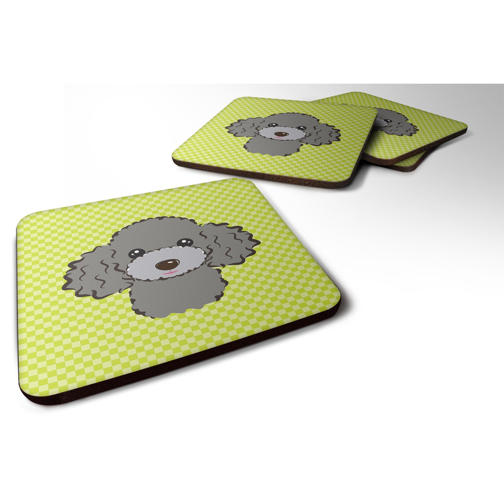 'Caroline'S Treasures Bb1321Fc Checkerboard Lime Green Silver Gray Poodle Foam Coaster (Set Of 4), 3.5'''' H X 3.5'''' W, Multi
