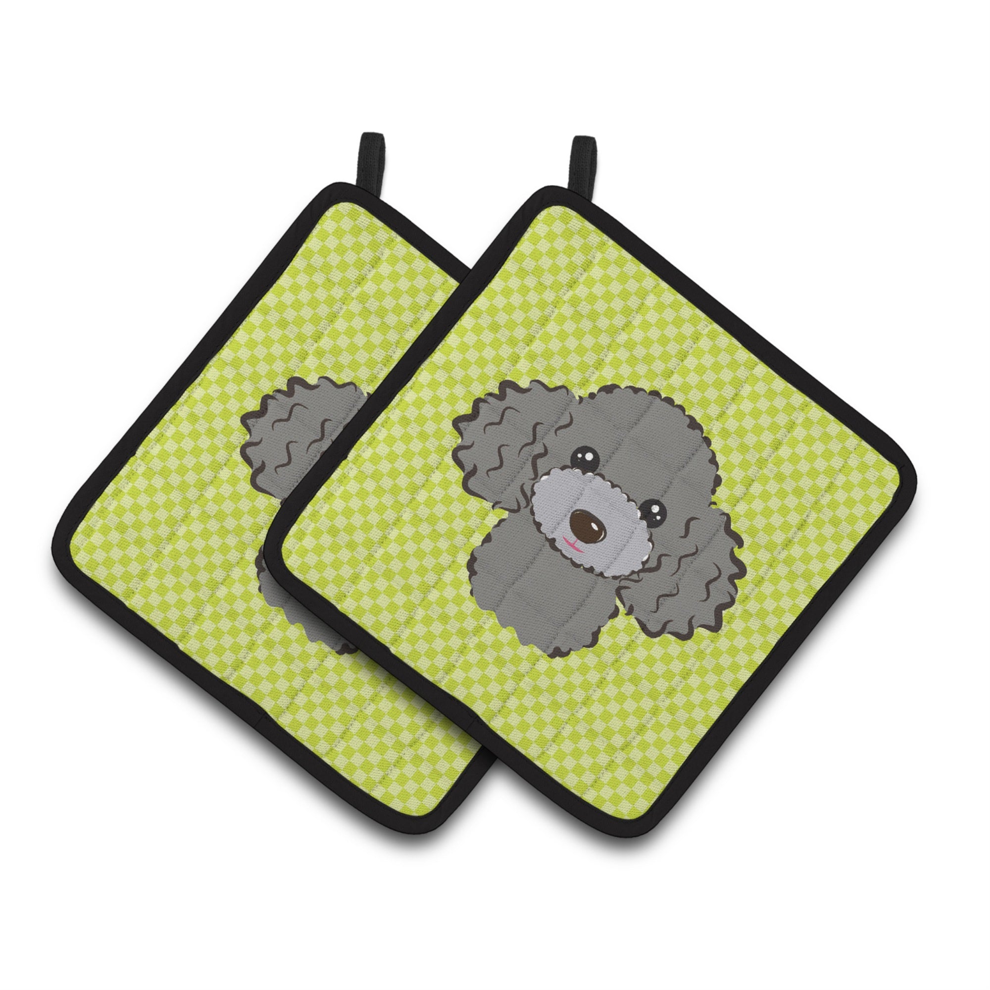 'Caroline'S Treasures Checkerboard Lime Green Silver Gray Poodle Pair Of Pot Holders Bb1321Pthd, 7.5Hx7.5W, Multicolor''