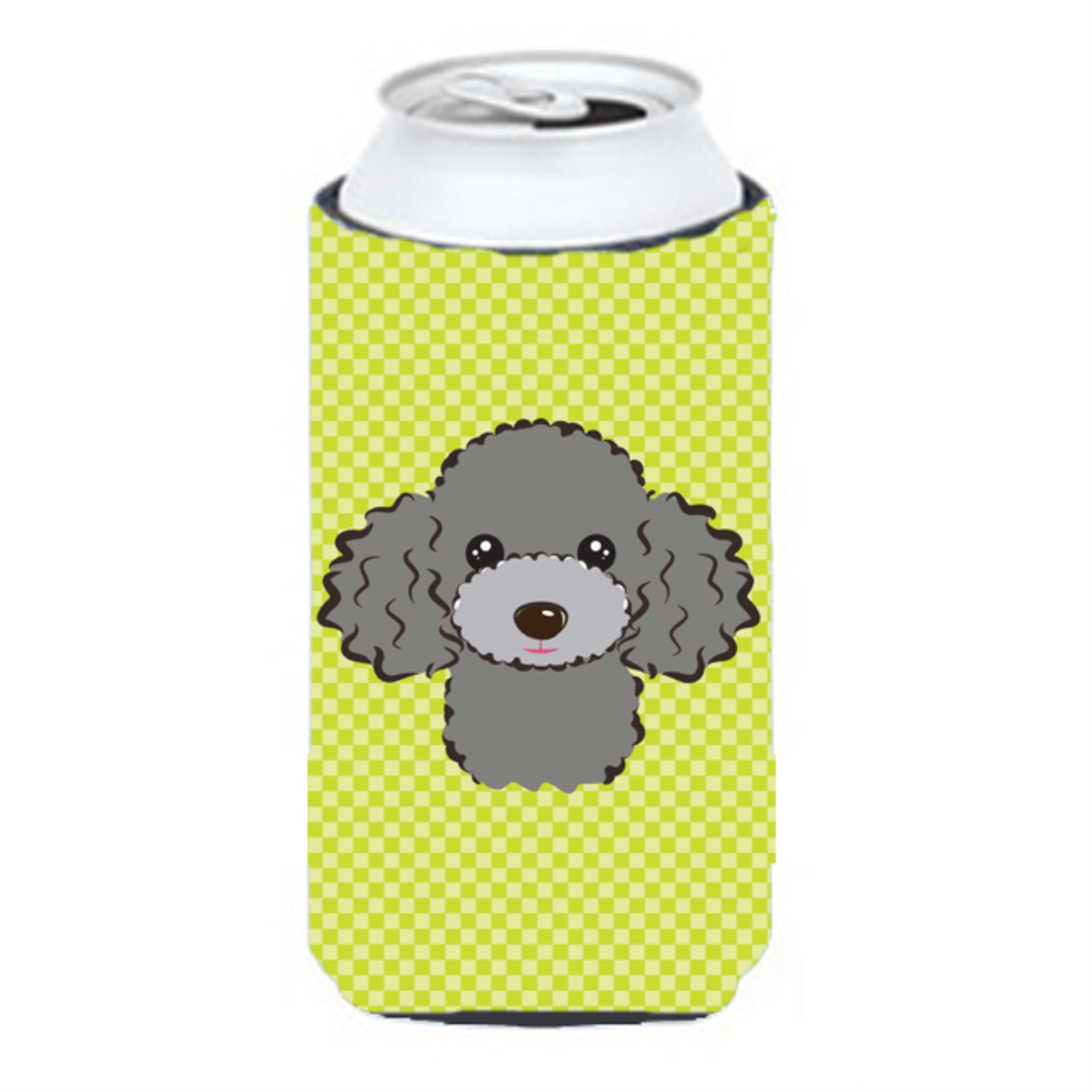 Checkerboard Lime Green Silver Gray Poodle Tall Boy Beverage Insulator Hugger Bb1321Tbc
