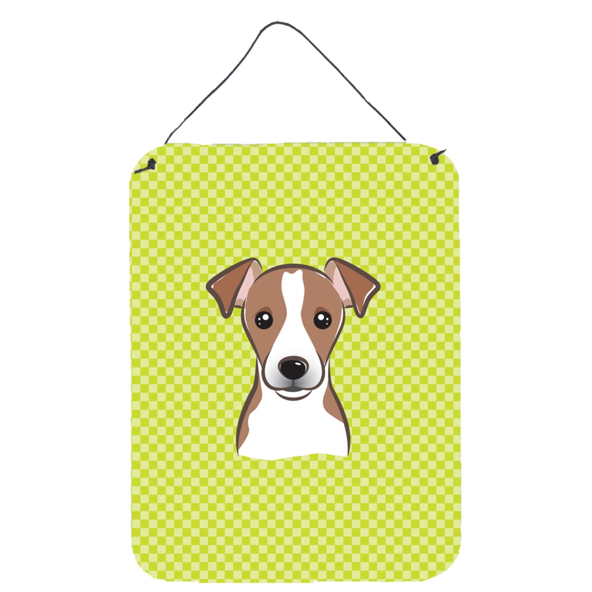 'Caroline'S Treasures Bb1322Ds1216 Checkerboard Lime Green Jack Russell Terrier Wall Or Door Hanging Prints, 16'''' X 12''''''