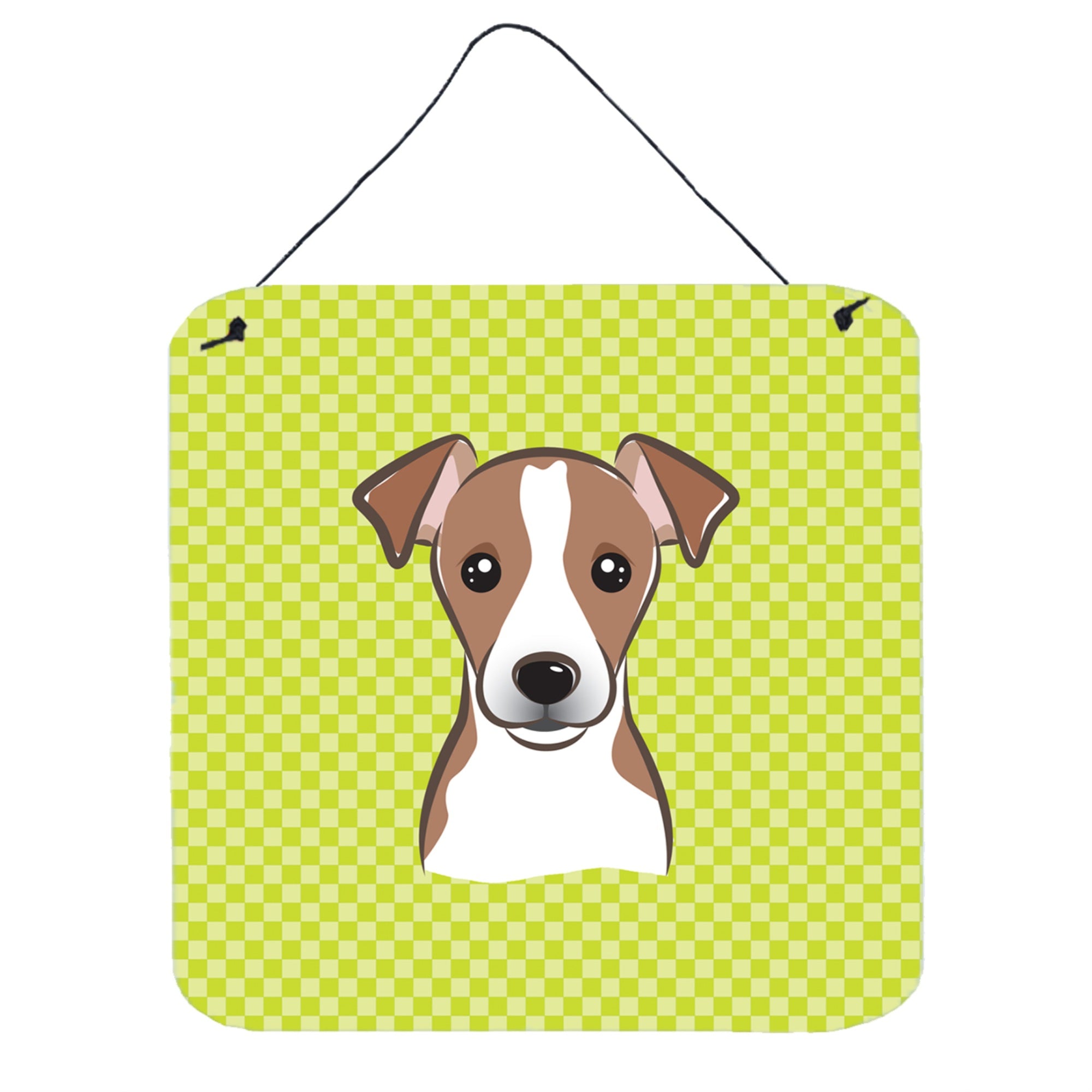 'Caroline'S Treasures Bb1322Ds66 Checkerboard Lime Green Jack Russell Terrier Wall Or Door Hanging Prints, 6 X 6''''''