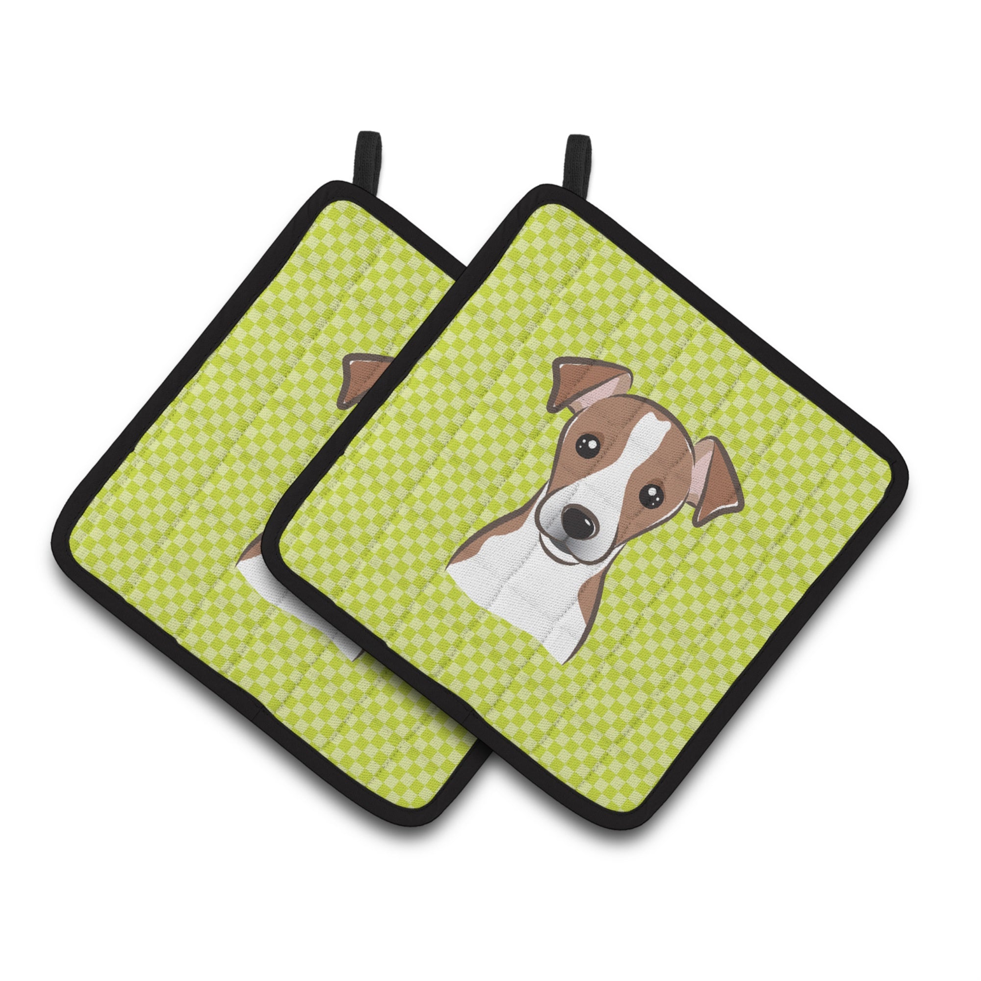 'Caroline'S Treasures Checkerboard Lime Green Jack Russell Terrier Pair Of Pot Holders Bb1322Pthd, 7.5Hx7.5W, Multicolor''