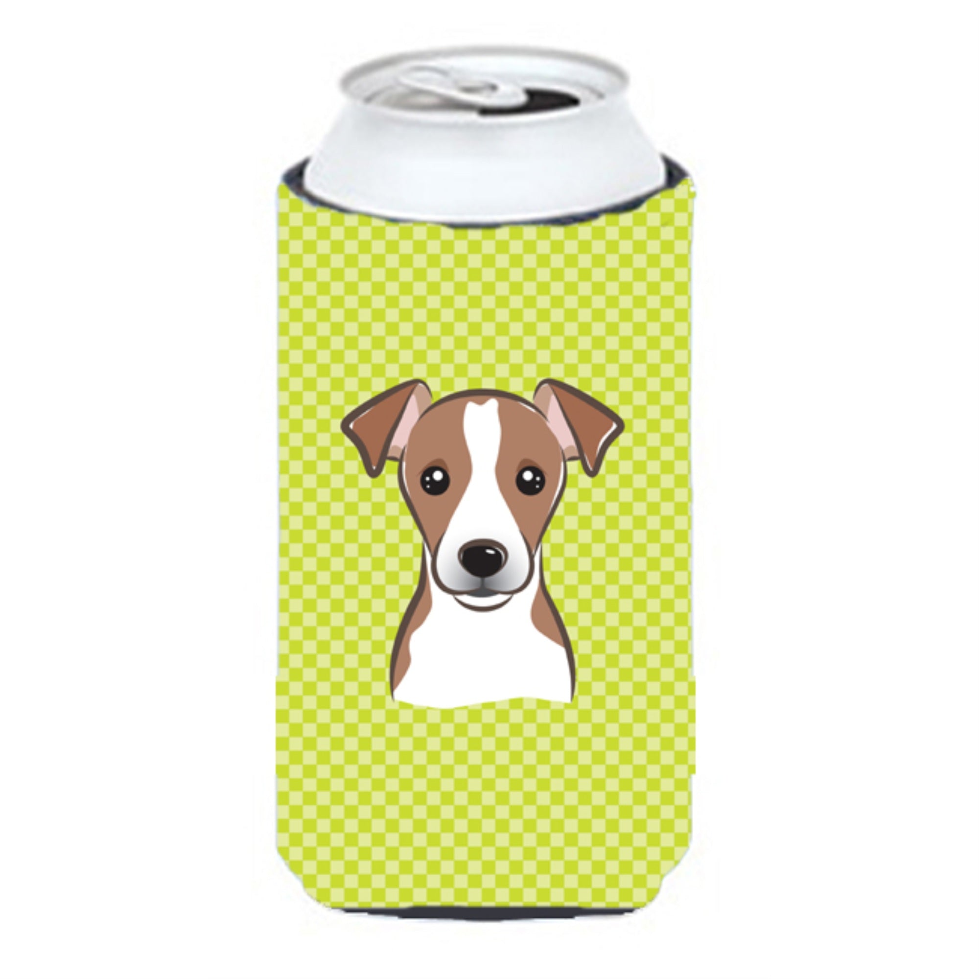 Checkerboard Lime Green Jack Russell Terrier Tall Boy Beverage Insulator Hugger Bb1322Tbc