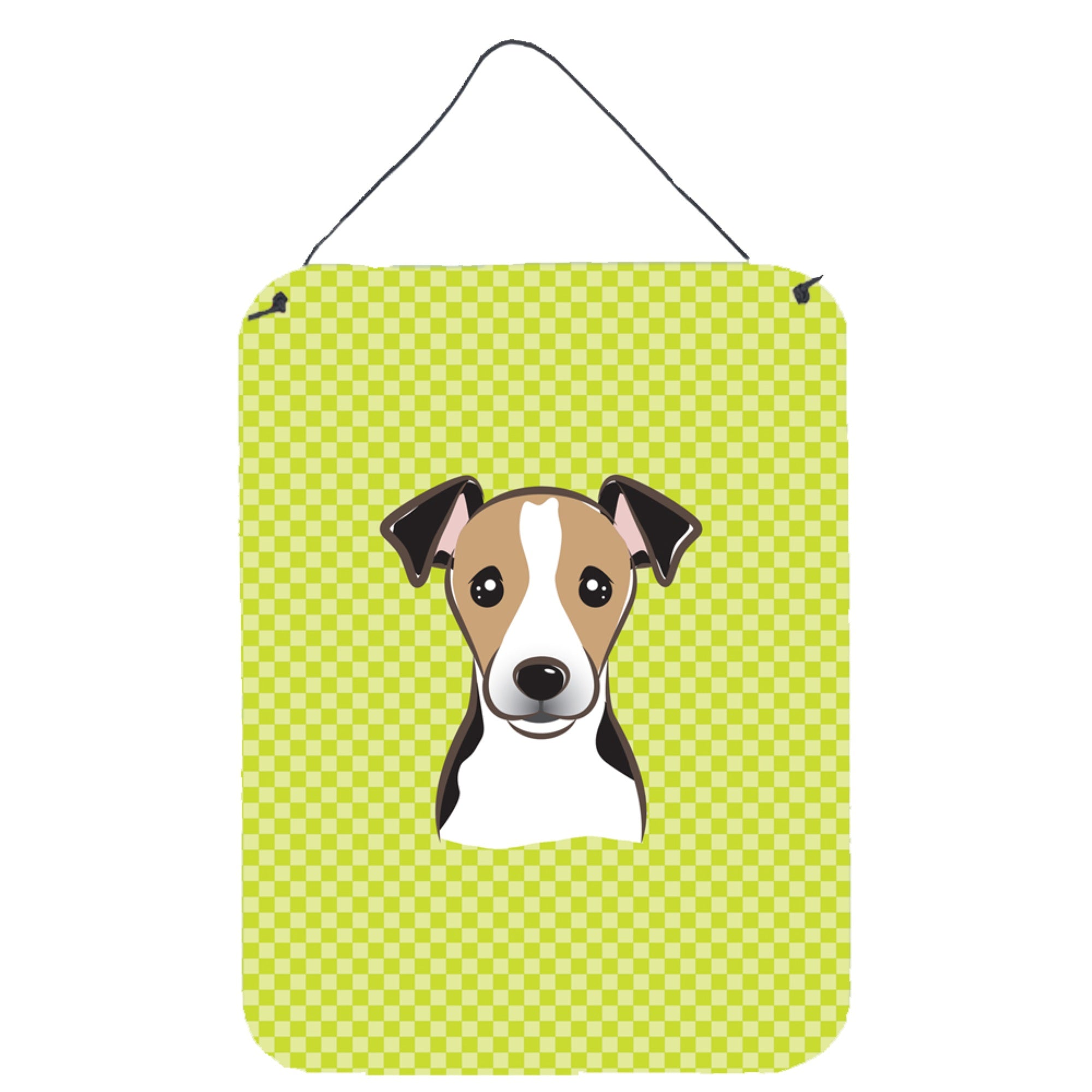 'Caroline'S Treasures Bb1323Ds1216 Checkerboard Lime Green Jack Russell Terrier Wall Or Door Hanging Prints, 16'''' X 12''''''