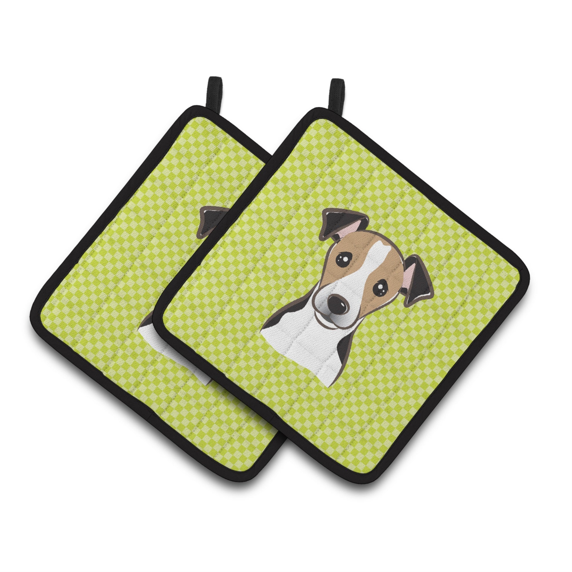 'Caroline'S Treasures Checkerboard Lime Green Jack Russell Terrier Pair Of Pot Holders Bb1323Pthd, 7.5Hx7.5W, Multicolor''