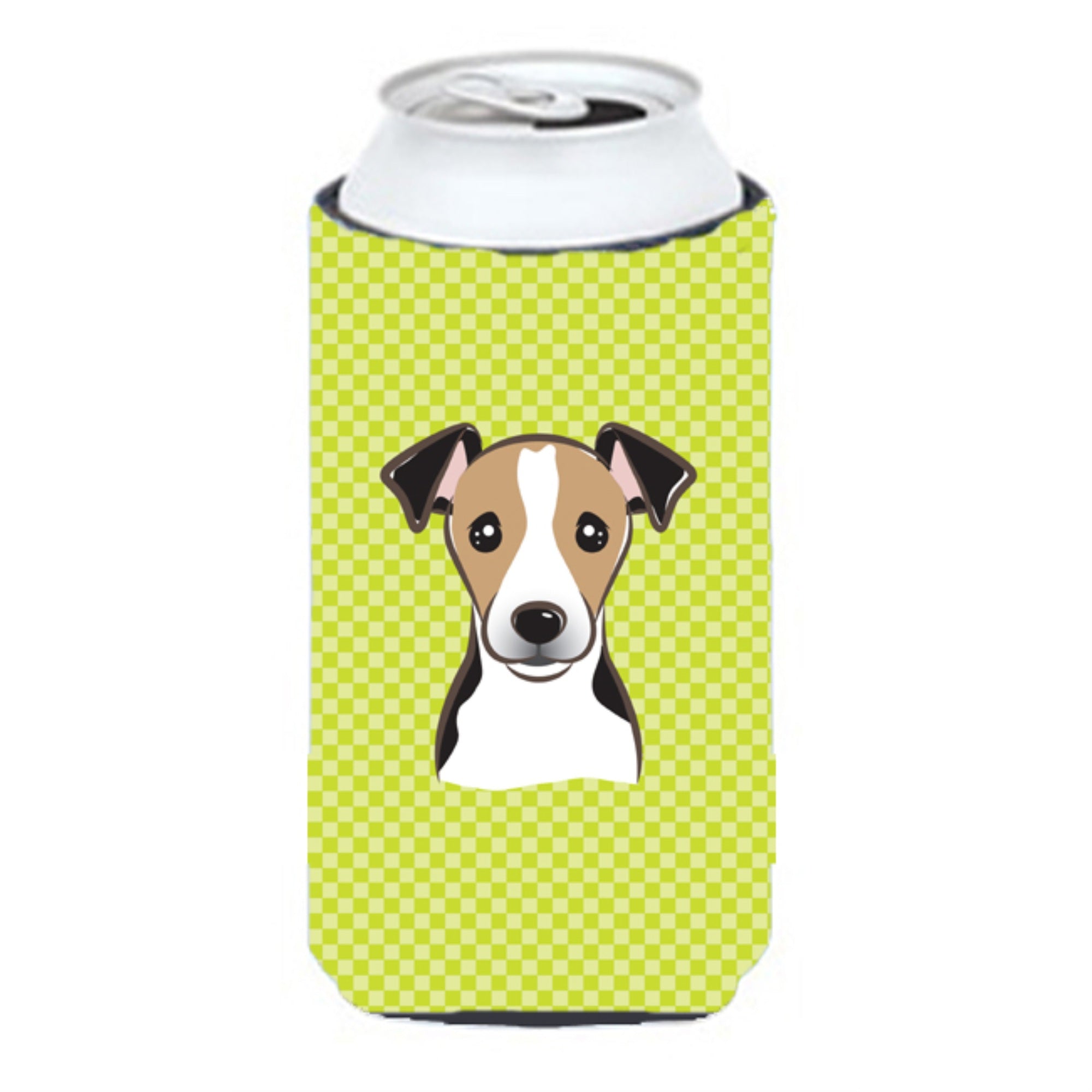 Checkerboard Lime Green Jack Russell Terrier Tall Boy Beverage Insulator Hugger Bb1323Tbc