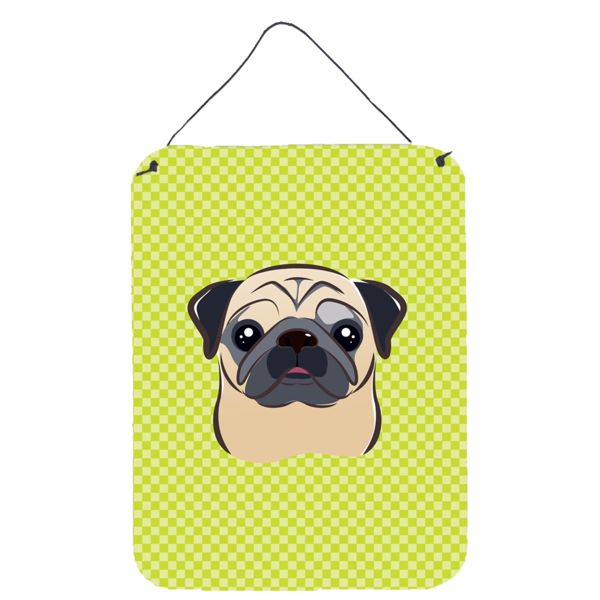 'Caroline'S Treasures Checkerboard Lime Green Fawn Pug Wall Or Door Hanging Prints, 16'''' X 12''''''