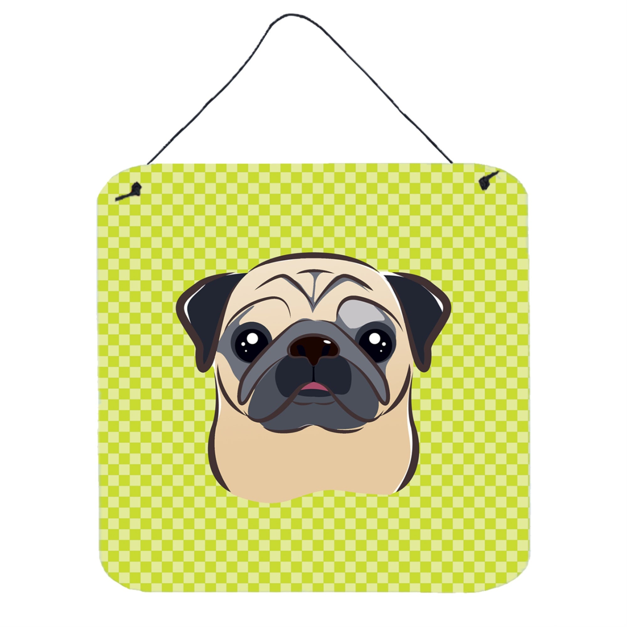 'Caroline'S Treasures Checkerboard Lime Green Fawn Pug Wall Or Door Hanging Prints, 6 X 6''''''