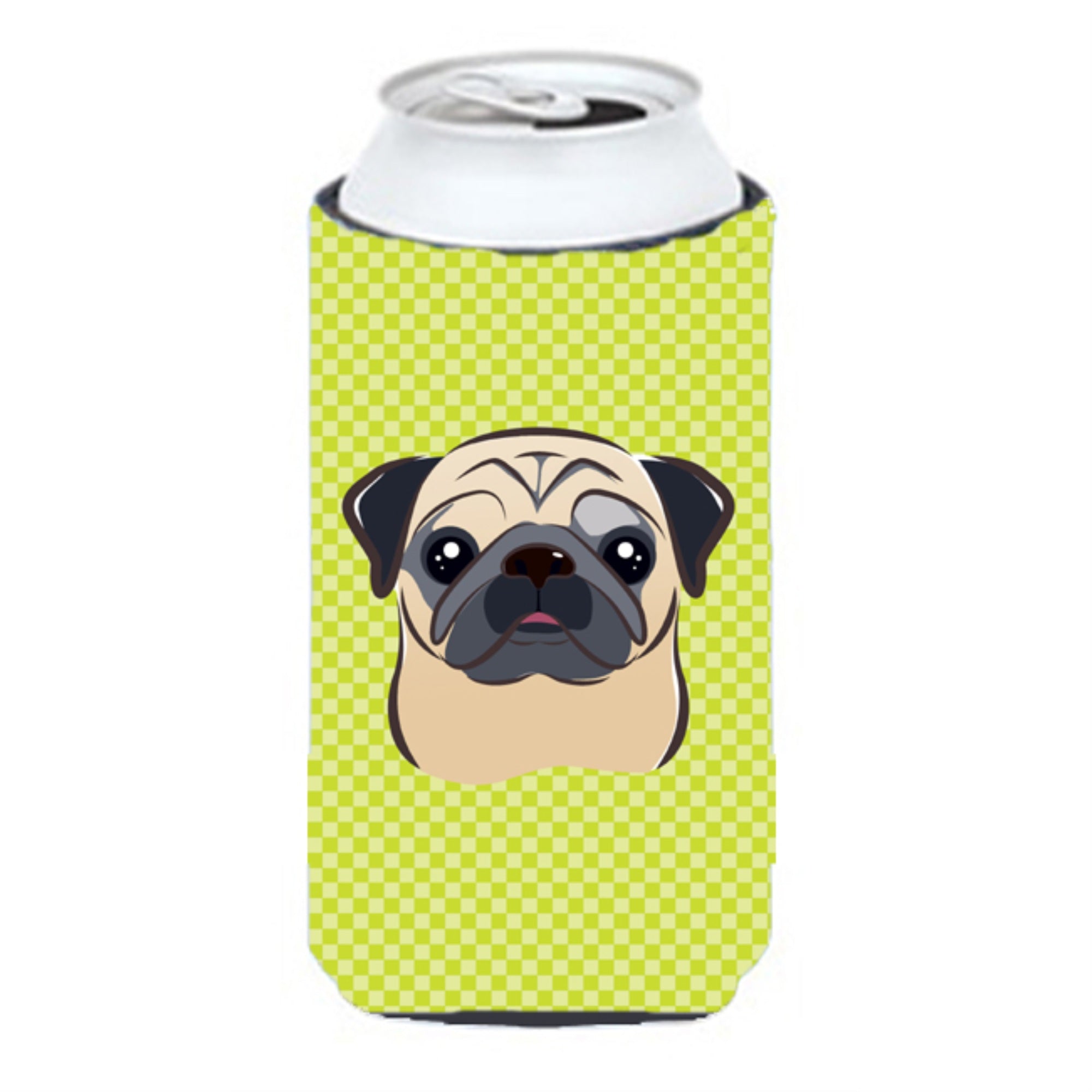 Checkerboard Lime Green Fawn Pug Tall Boy Beverage Insulator Hugger Bb1324Tbc