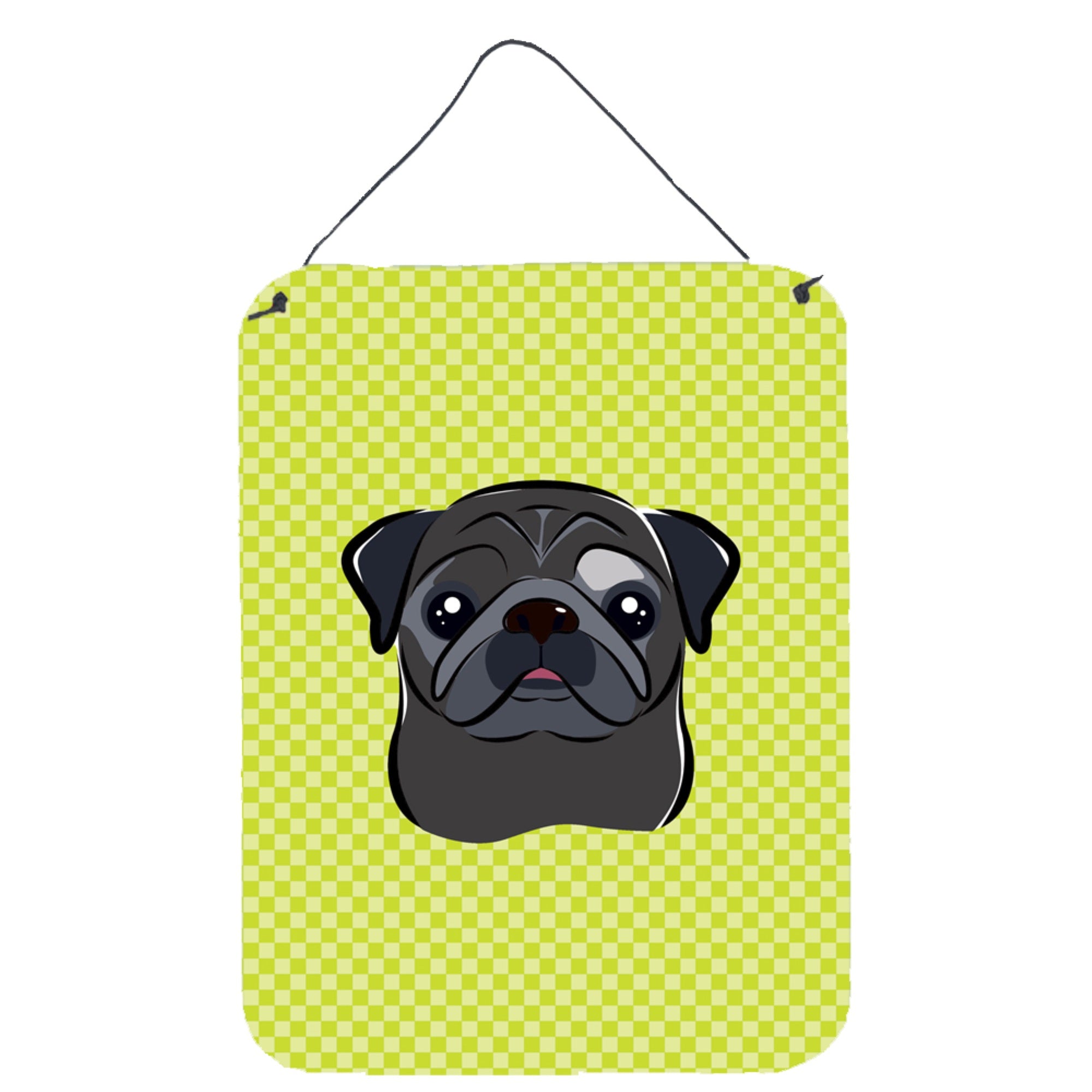 'Caroline'S Treasures Checkerboard Lime Green Black Pug Wall Or Door Hanging Prints, 16'''' X 12''''''