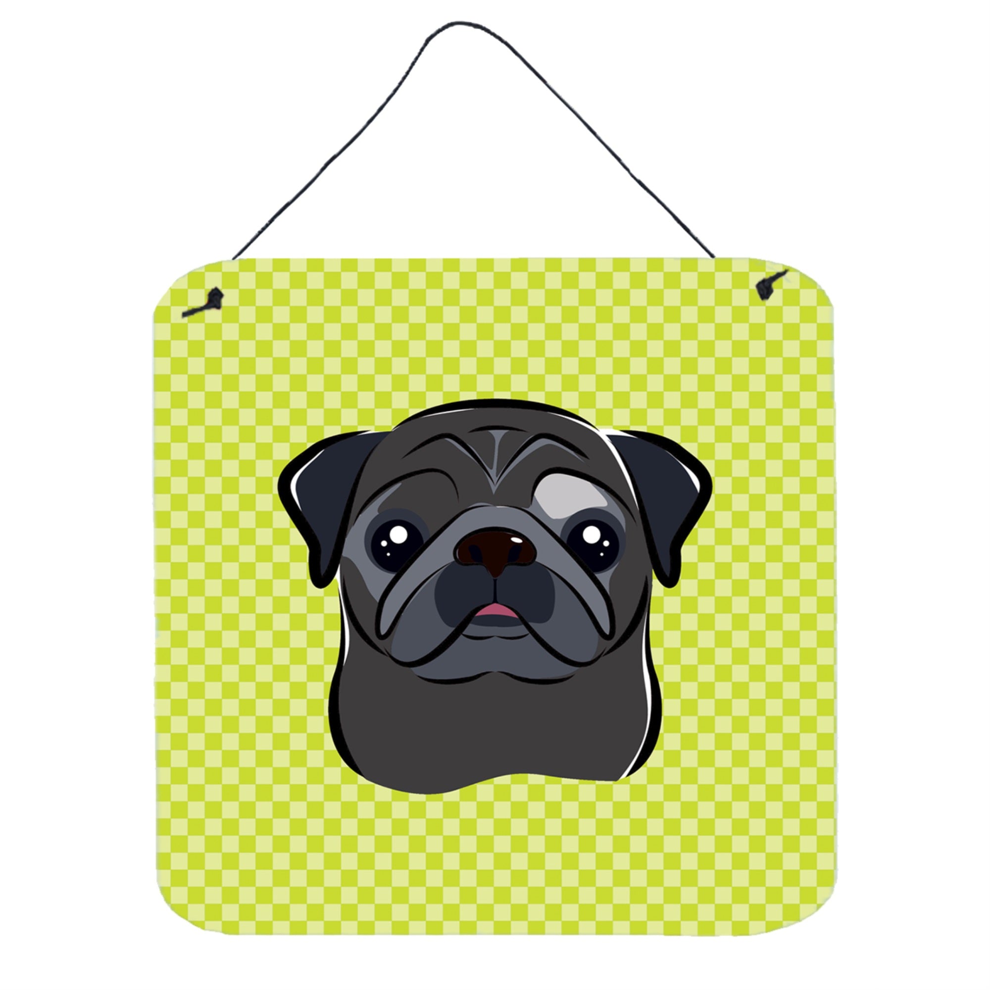 'Caroline'S Treasures Checkerboard Lime Green Black Pug Wall Or Door Hanging Prints, 6 X 6''''''