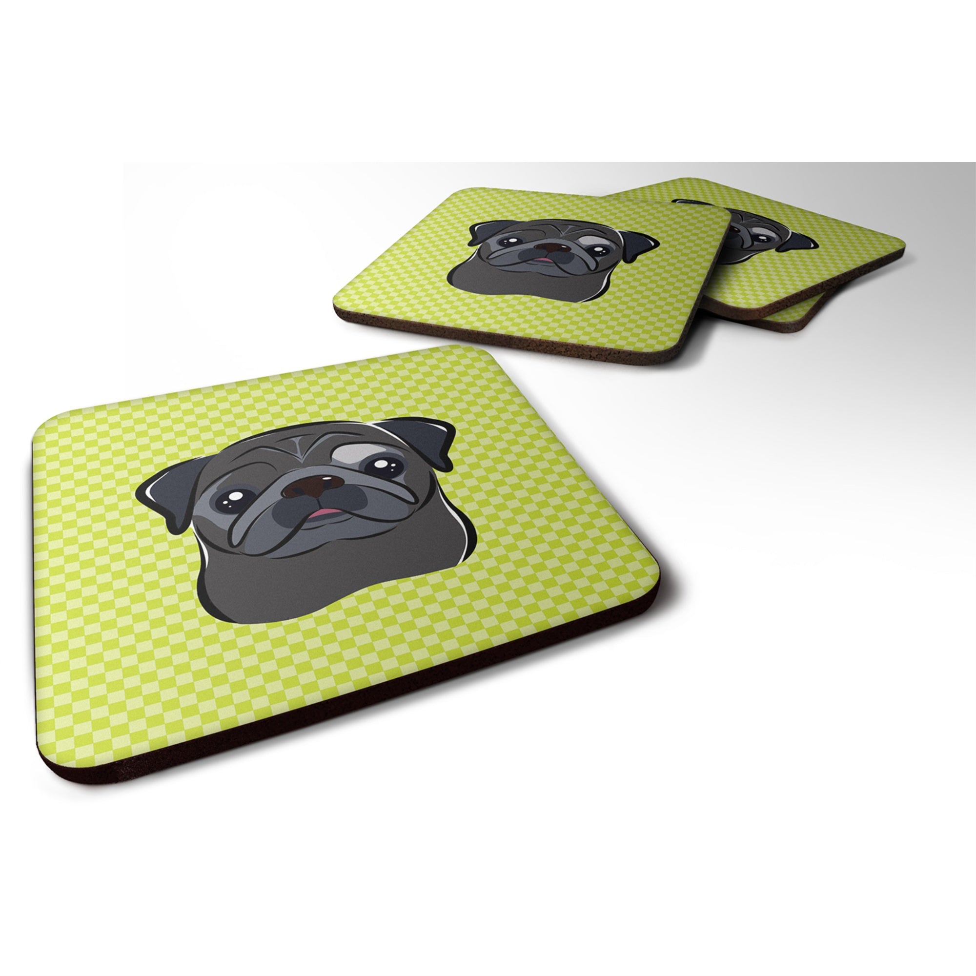 'Caroline'S Treasures Bb1325Fc Checkerboard Lime Green Black Pug Foam Coaster (Set Of 4), 3.5'''' H X 3.5'''' W, Multicolor''
