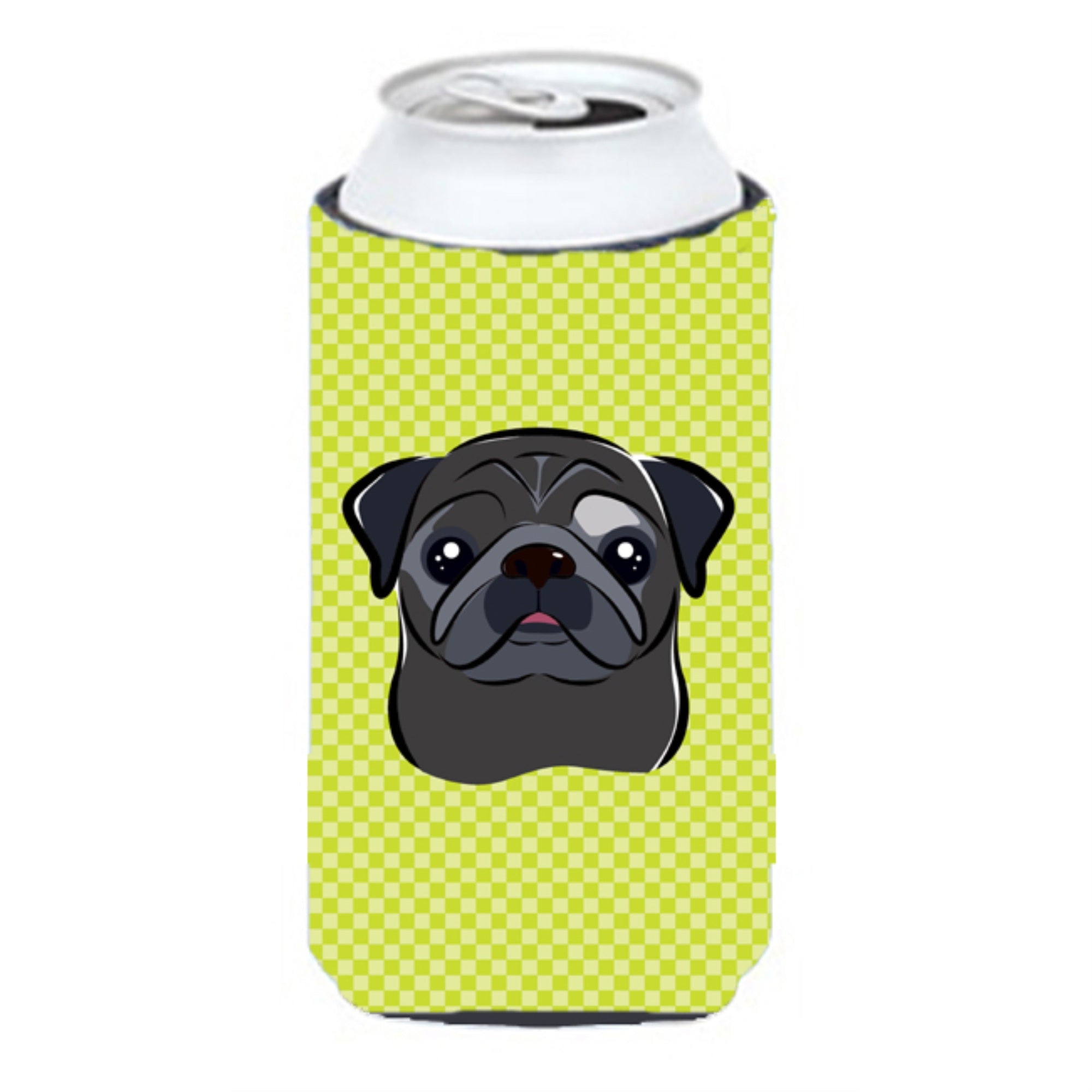Checkerboard Lime Green Black Pug Tall Boy Beverage Insulator Hugger Bb1325Tbc