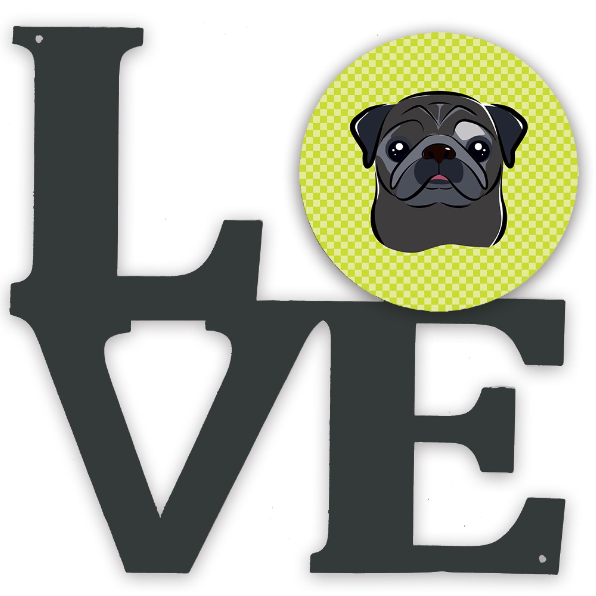 'Caroline'S Treasures Checkerboard Lime Green Black Pug Metal Artwork Love Wall-Decor, Multicolor''