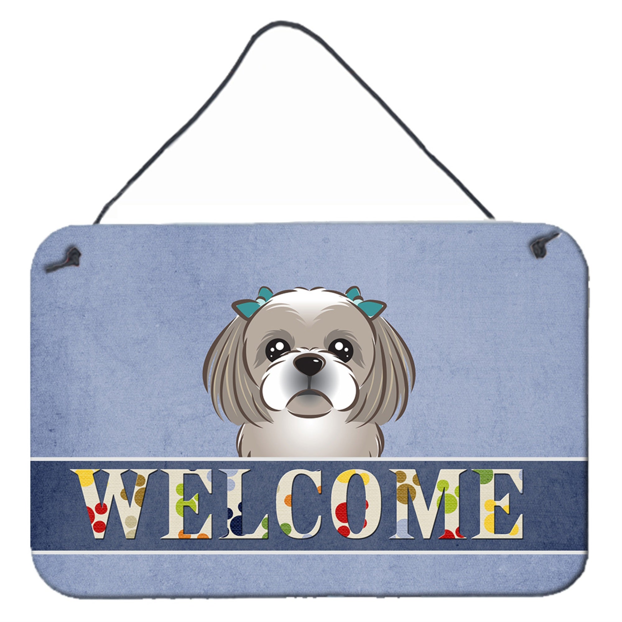 'Caroline'S Treasures Bb1436Ds812 Gray Silver Shih Tzu Welcome Wall Or Door Hanging Prints, 8 X 12'''', Multicolor''