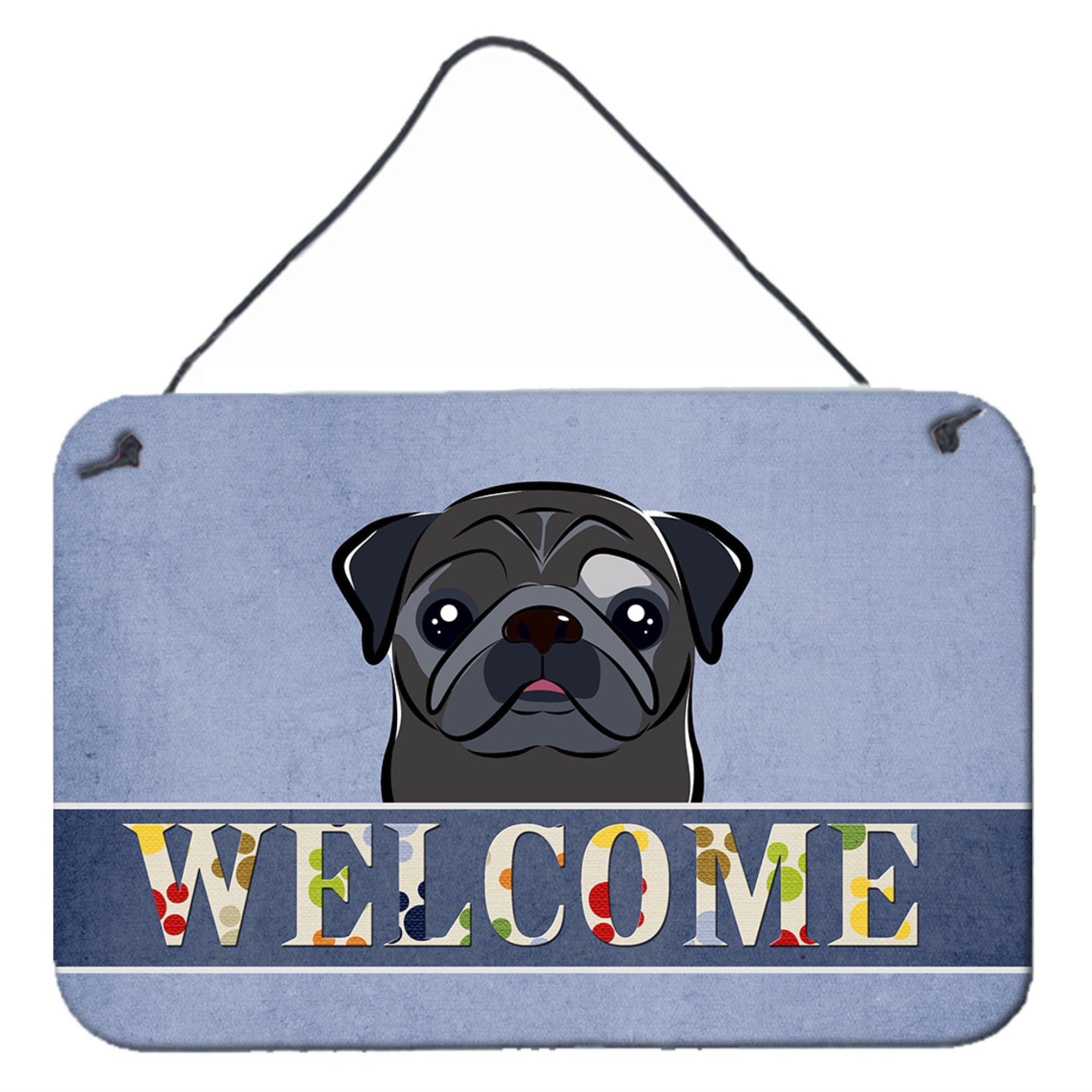 'Caroline'S Treasures Bb1449Ds812 Black Pug Welcome Wall Or Door Hanging Prints, 8 X 12'''', Multicolor''