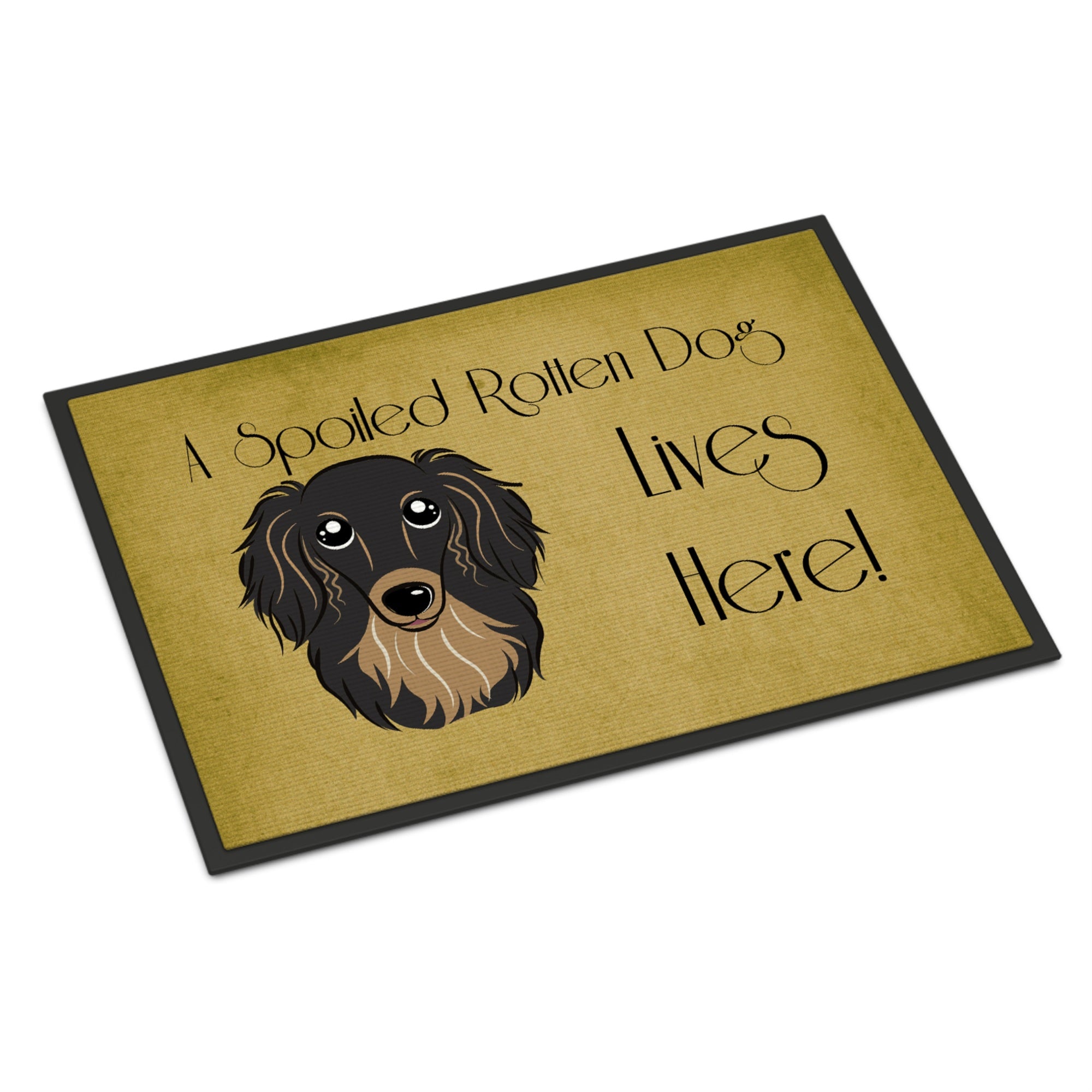 'Caroline'S Treasures Bb1461Jmat Longhair Black And Tan Dachshund Spoiled Dog Lives Here Indoor Or Outdoor Mat, 24 X 36'''', Mu