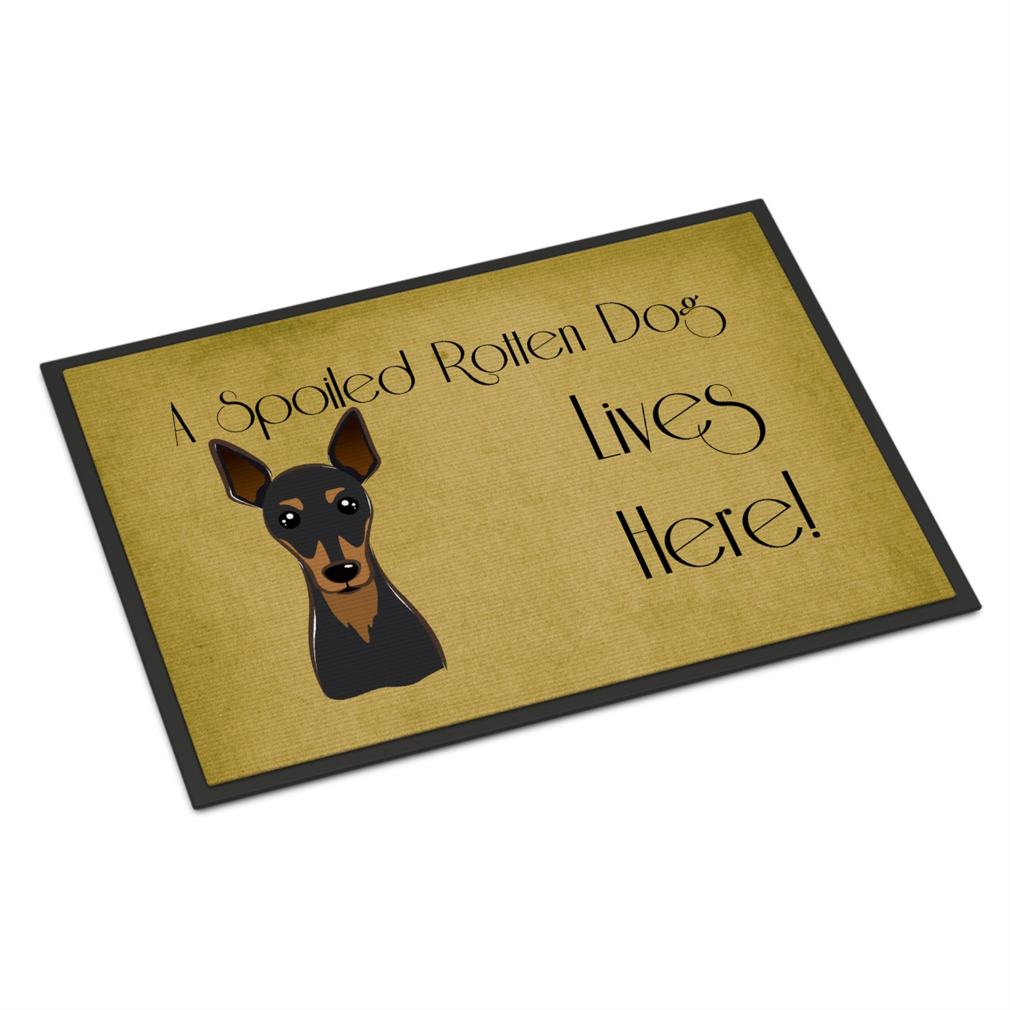 'Caroline'S Treasures Bb1488Mat Min Pin Spoiled Dog Lives Here Indoor Or Outdoor Mat, 18 X 27'''', Multicolor''