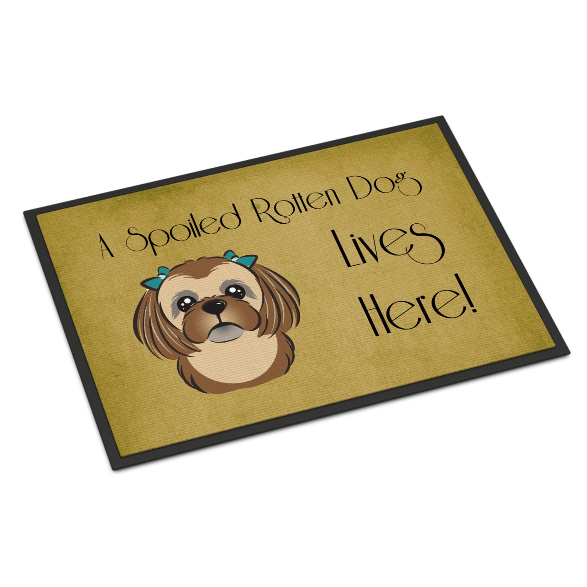 'Caroline'S Treasures Bb1497Mat Chocolate Brown Shih Tzu Spoiled Dog Lives Here Indoor Or Outdoor Mat, 18 X 27'''', Multicolor'