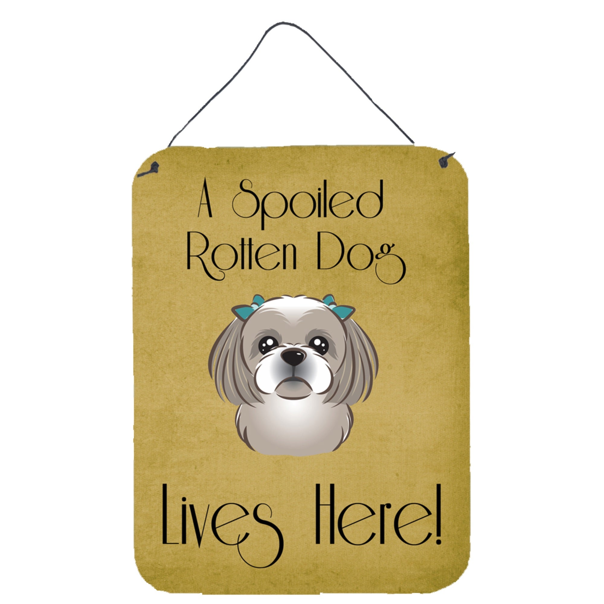 'Caroline'S Treasures Bb1498Ds1216 Gray Silver Shih Tzu Spoiled Dog Lives Here Wall Or Door Hanging Prints, 16 X 12'''', Multic