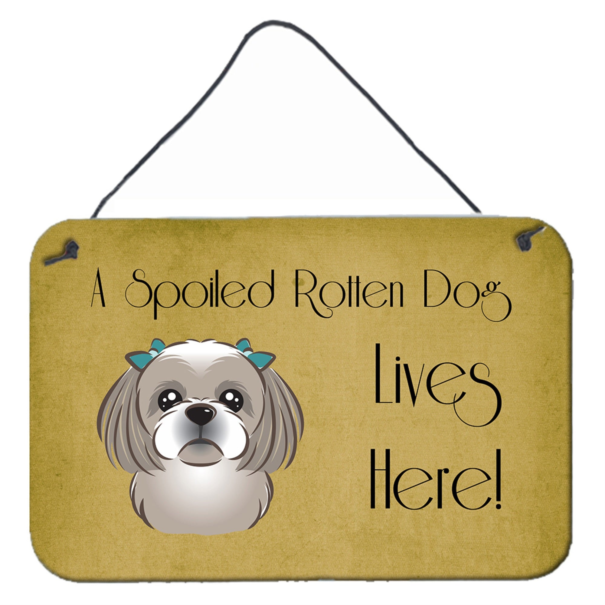 'Caroline'S Treasures Bb1498Ds812 Gray Silver Shih Tzu Spoiled Dog Lives Here Wall Or Door Hanging Prints, 8 X 12'''', Multicol