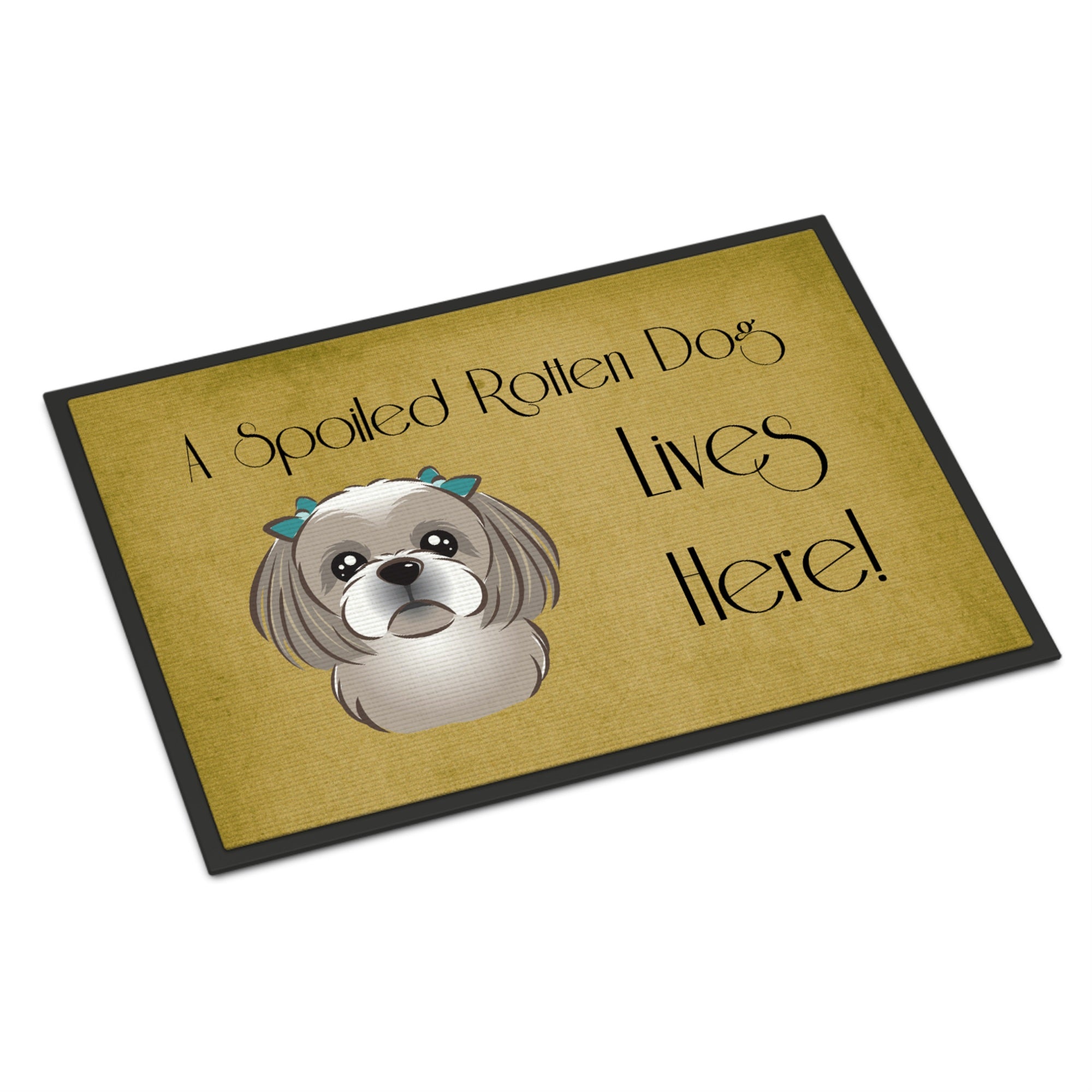 'Caroline'S Treasures Bb1498Mat Gray Silver Shih Tzu Spoiled Dog Lives Here Indoor Or Outdoor Mat, 18 X 27'''', Multicolor''