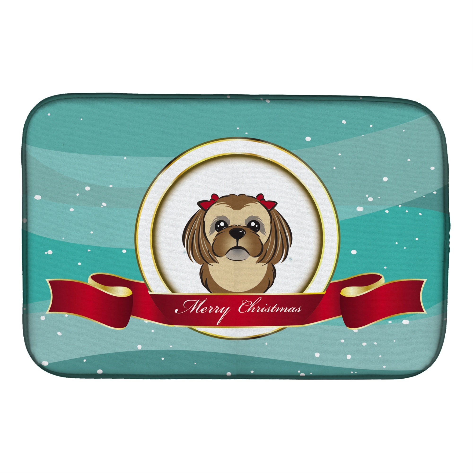 'Caroline'S Treasures Chocolate Brown Shih Tzu Merry Christmas Dish Drying Mat, 14'''' X 21''''''