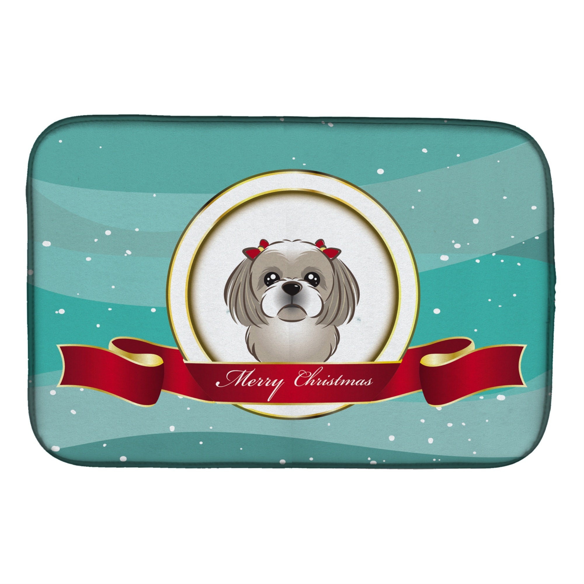 'Caroline'S Treasures Gray Silver Shih Tzu Merry Christmas Dish Drying Mat, 14 X 21''