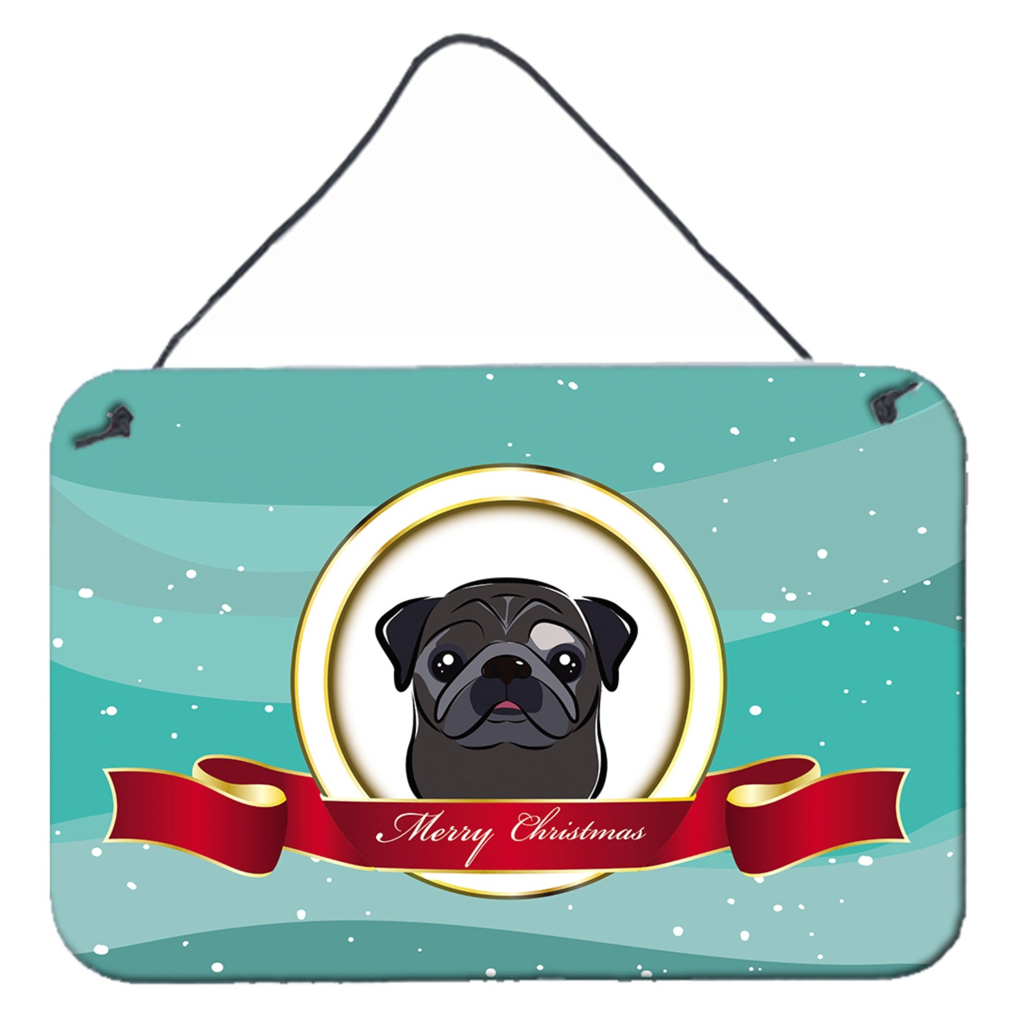 'Caroline'S Treasures Black Pug Merry Christmas Wall Or Door Hanging Prints Bb1573Ds812, 8Hx12W''