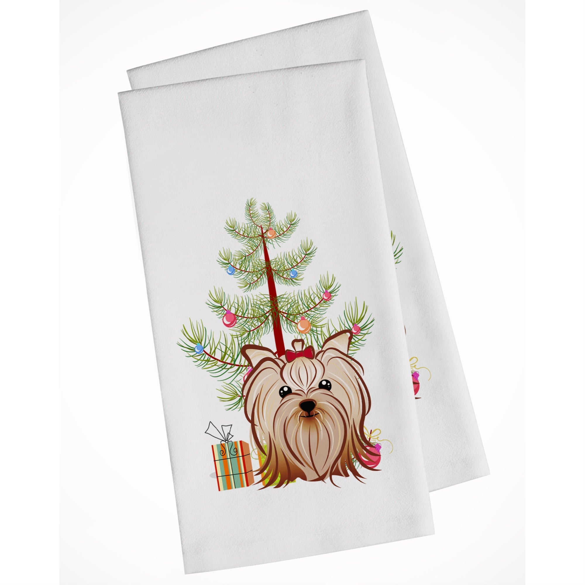 Christmas Tree And Yorkie Yorkishire Terrier White Kitchen Towel Set Of 2
