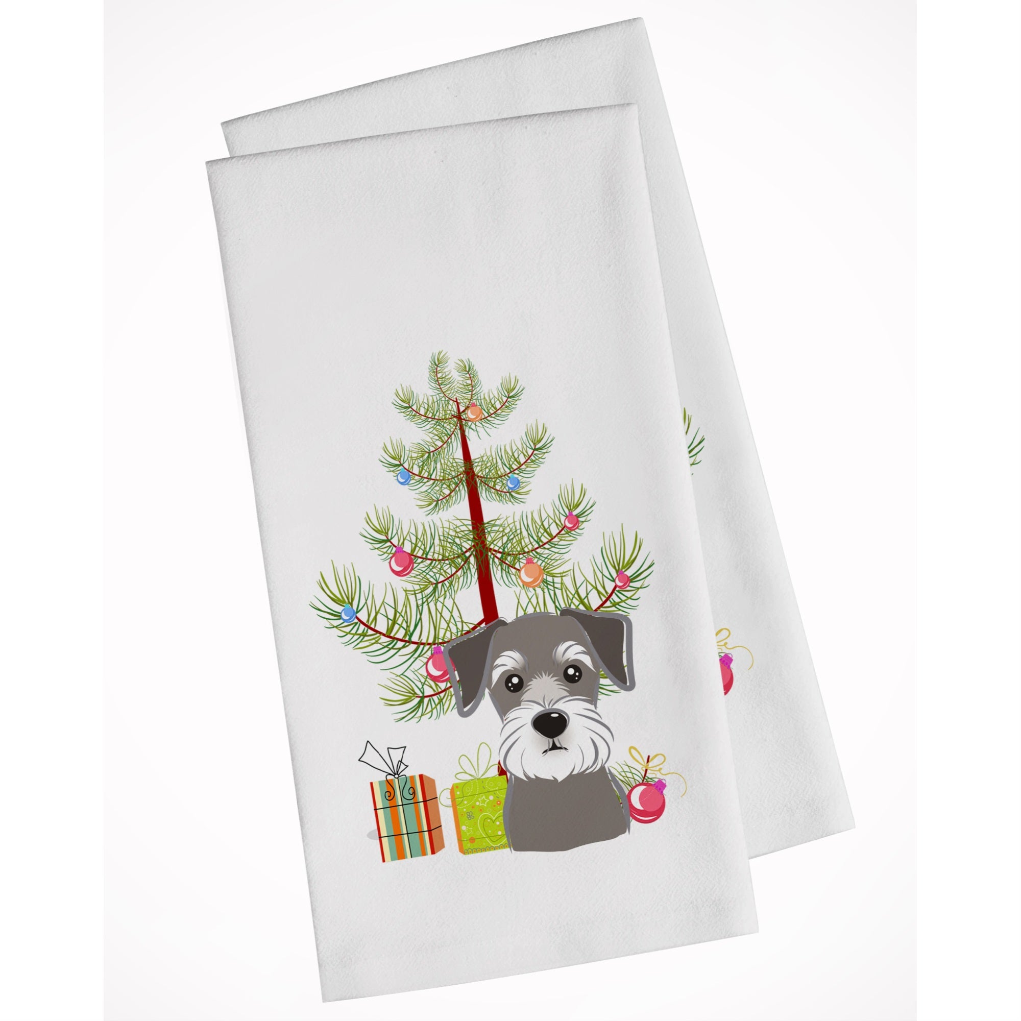 Christmas Tree And Schnauzer White Kitchen Towel Set Of 2