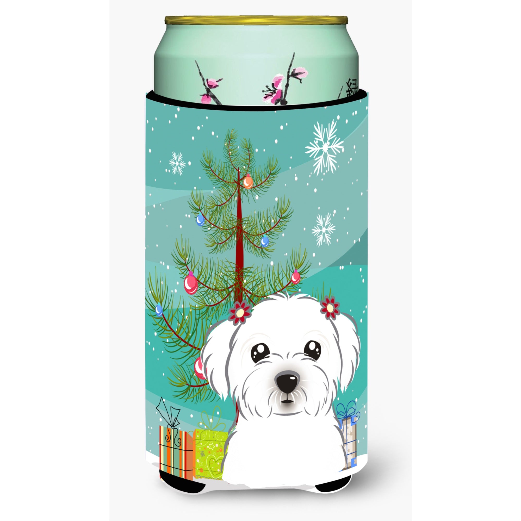 'Caroline'S Treasures Christmas Tree And Maltese Tall Boy Koozie Hugger, Multicolor''