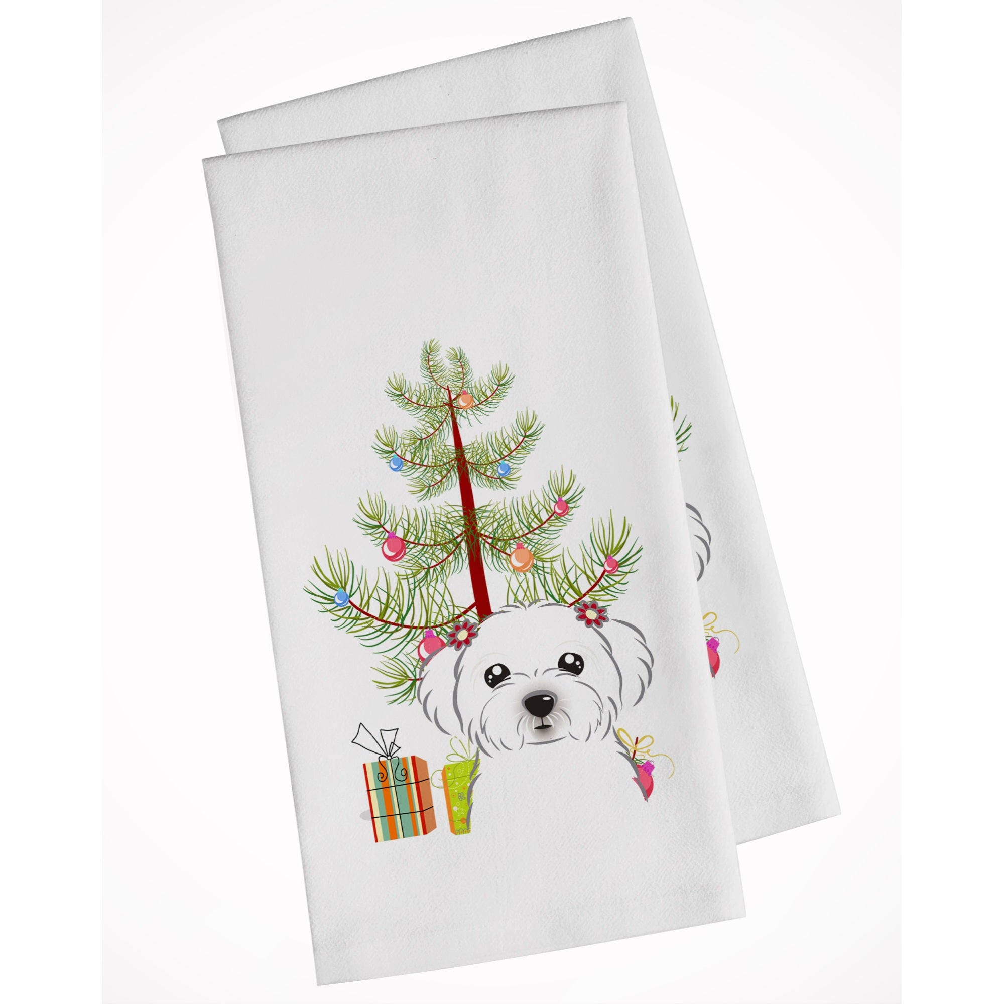 Christmas Tree And Maltese White Kitchen Towel Set Of 2