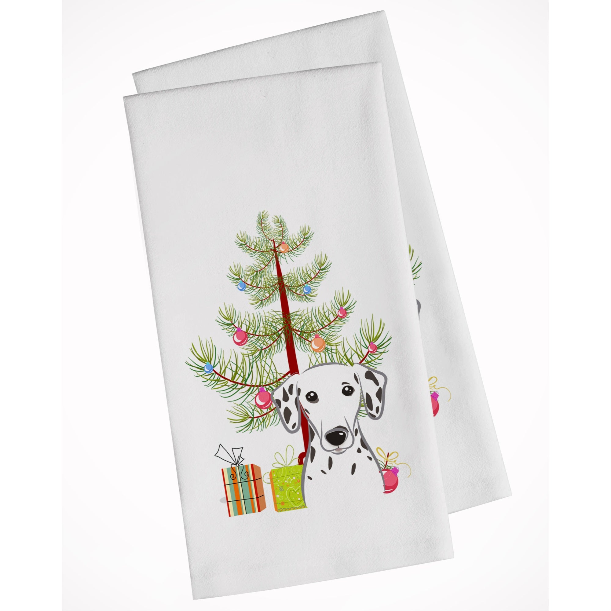 Christmas Tree And Dalmatian White Kitchen Towel Set Of 2