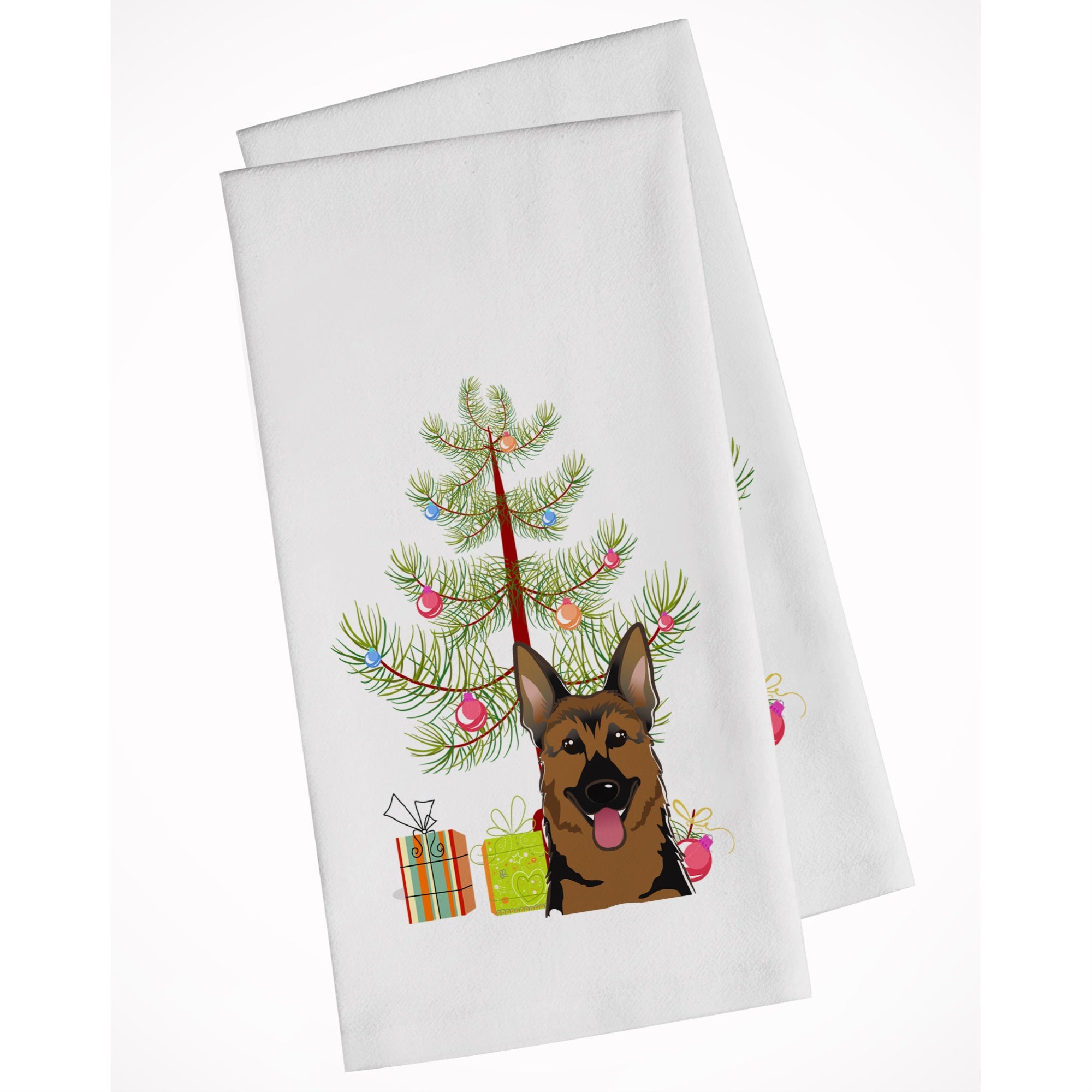 Christmas Tree And German Shepherd White Kitchen Towel Set Of 2