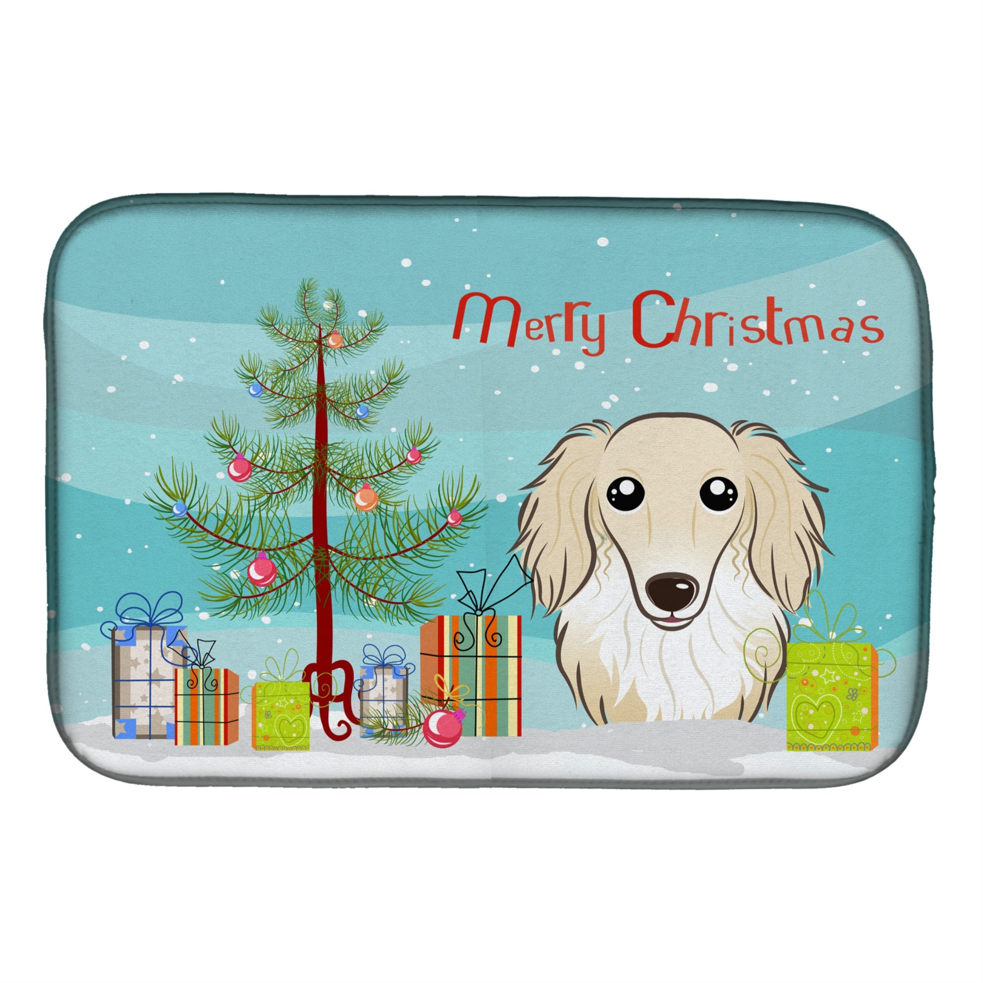'Caroline'S Treasures Christmas Tree And Longhair Crme Dachshund Dish Drying Mat, 14'''' X 21''''''