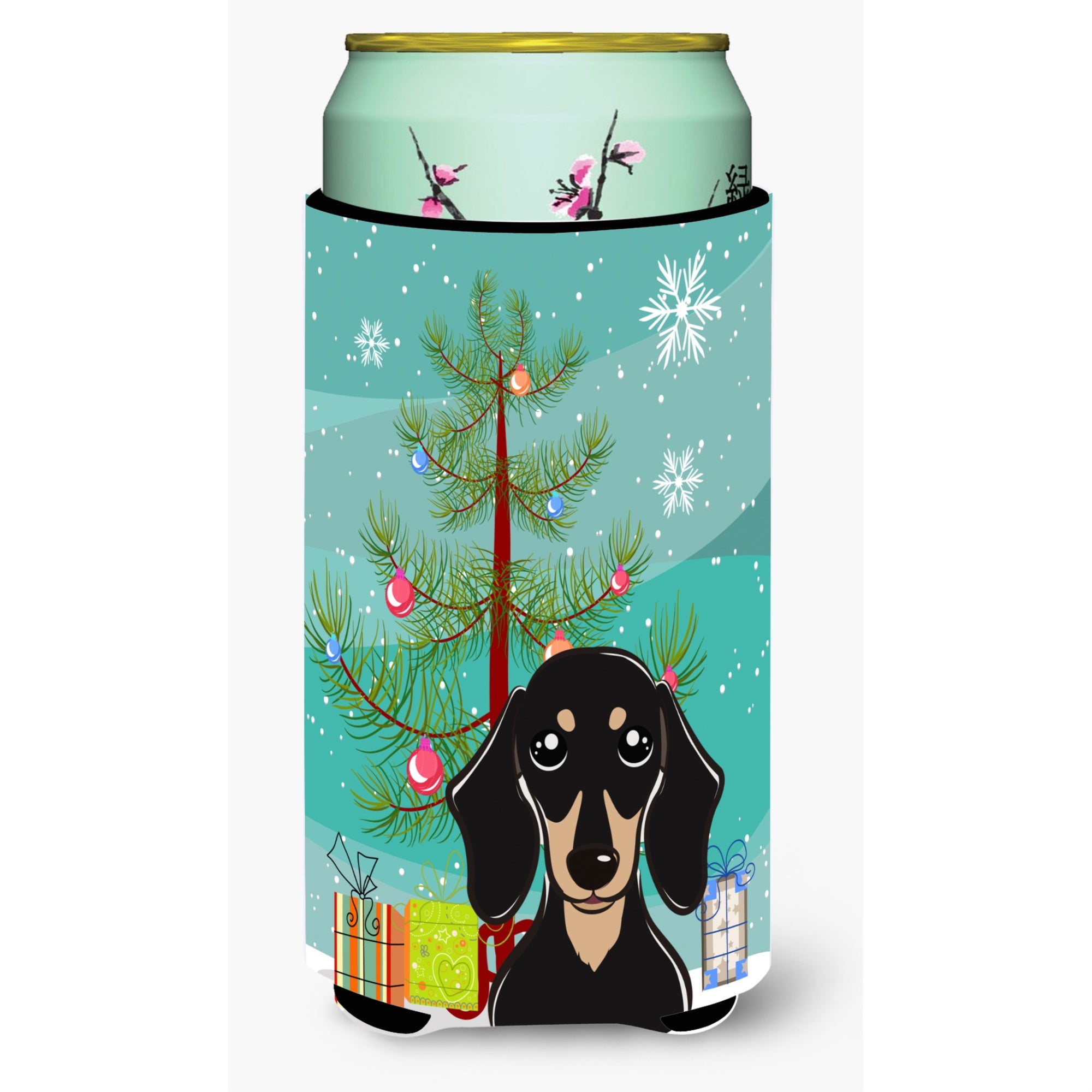 'Caroline'S Treasures Christmas Tree And Smooth Black And Tan Dachshund Tall Boy Koozie Hugger, Multicolor''